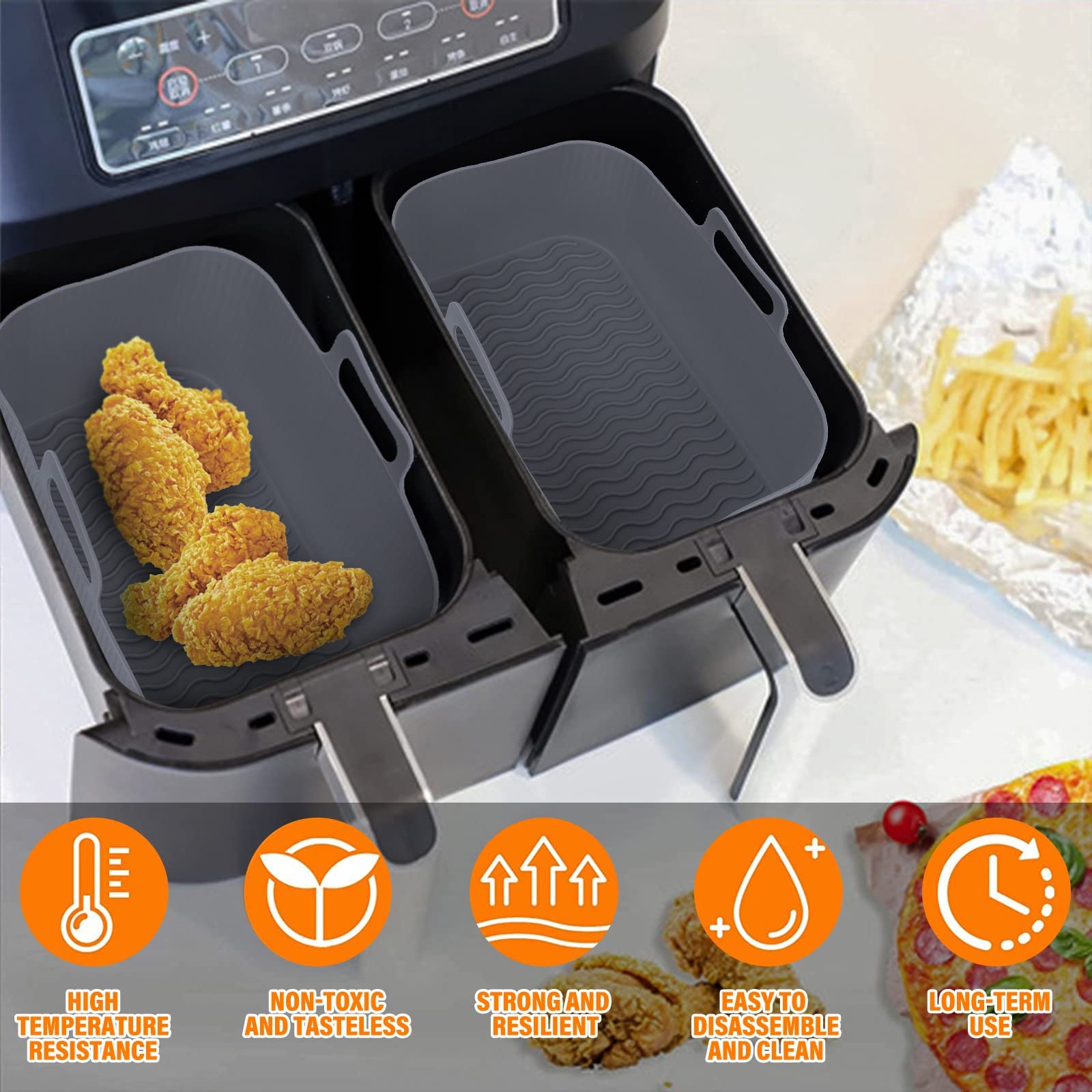 2-Pack Silicone Air Fryer Basket Liners for Ninja Dual Air Fryer - Non-Stick, Reusable Oven & Microwave Safe Accessories - Perfect for Roasting, Baking & Reheating Food