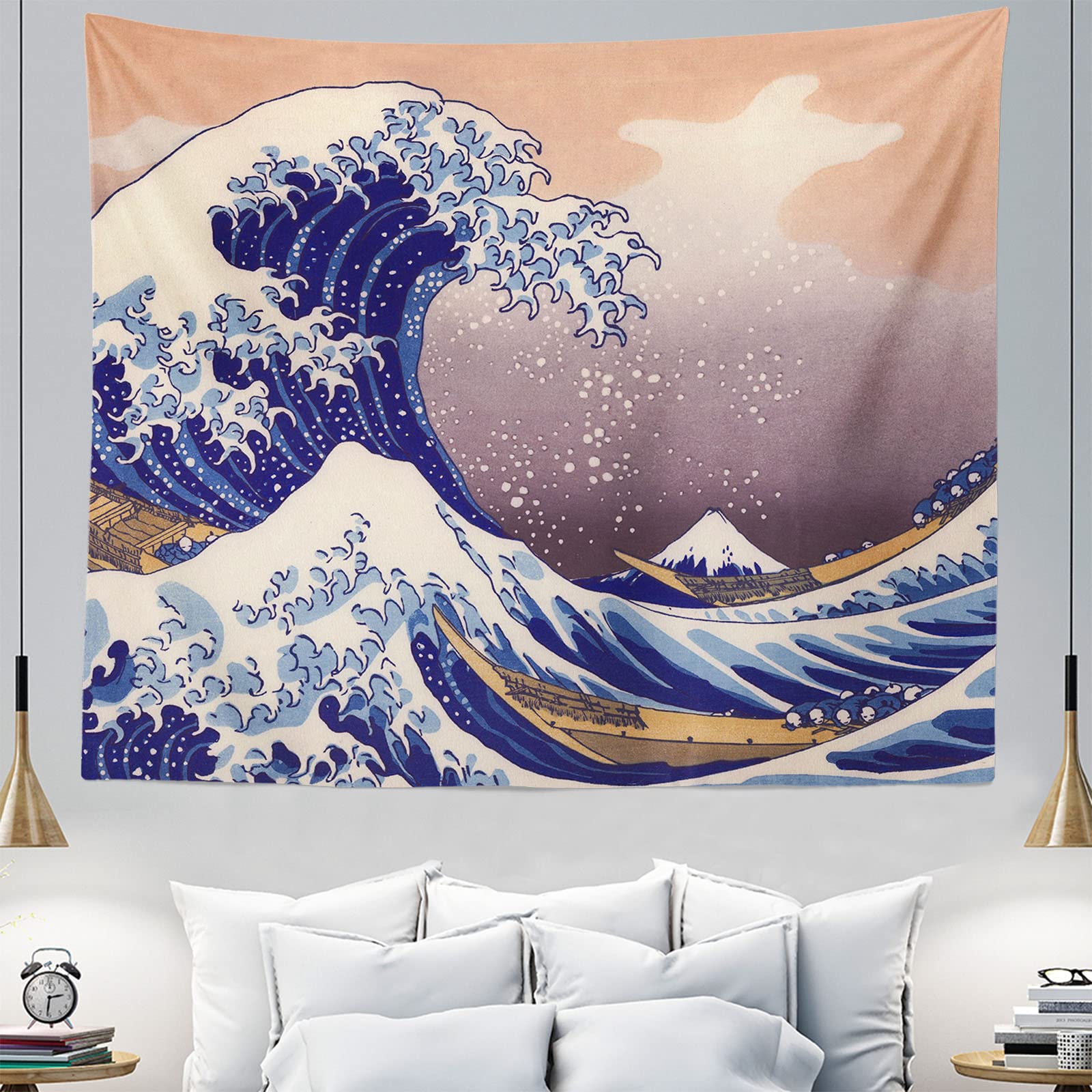 IcosaMro The Great Wave Off Kanagawa Tapestry - 51x60 Inch Large Ocean Wall Art for Bedroom, Dorm & Home Decor | Japanese Wave Painting Wall Hanging with Hemmed Edges | Perfect for Coastal, Boho or Asian Inspired Room Themes