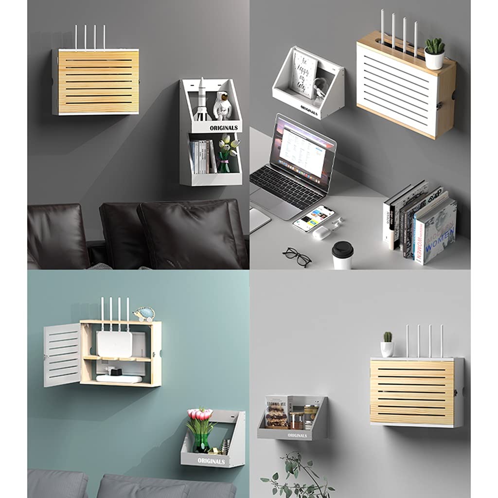 Wireless Router Shelf - Wall Mounted WiFi Router Organizer with Storage for Living Room, Set Top Box, Decorative Storage - Easy to Install for Home & Office Network Setup