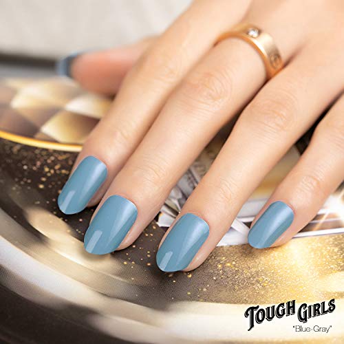 TOUGH GIRLS 20-Piece Premium Gel Nail Polish Strips Kit with Application Tools - No UV/LED Lamp Needed (Blue-Gray) | DIY Salon-Quality Manicure at Home, Perfect for Parties & Special Occasions