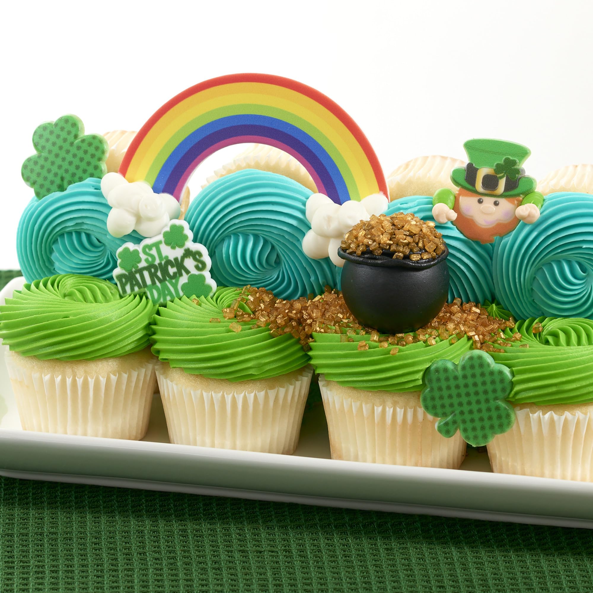 DecoPac St. Patrick's Day Cupcake Toppers - 24 Pack of Green Shamrock & Leprechaun Rings for Cake Decorations | Food Safe Cupcake Decor for St. Paddy's Day Parties, Birthday Cakes & Holiday Desserts