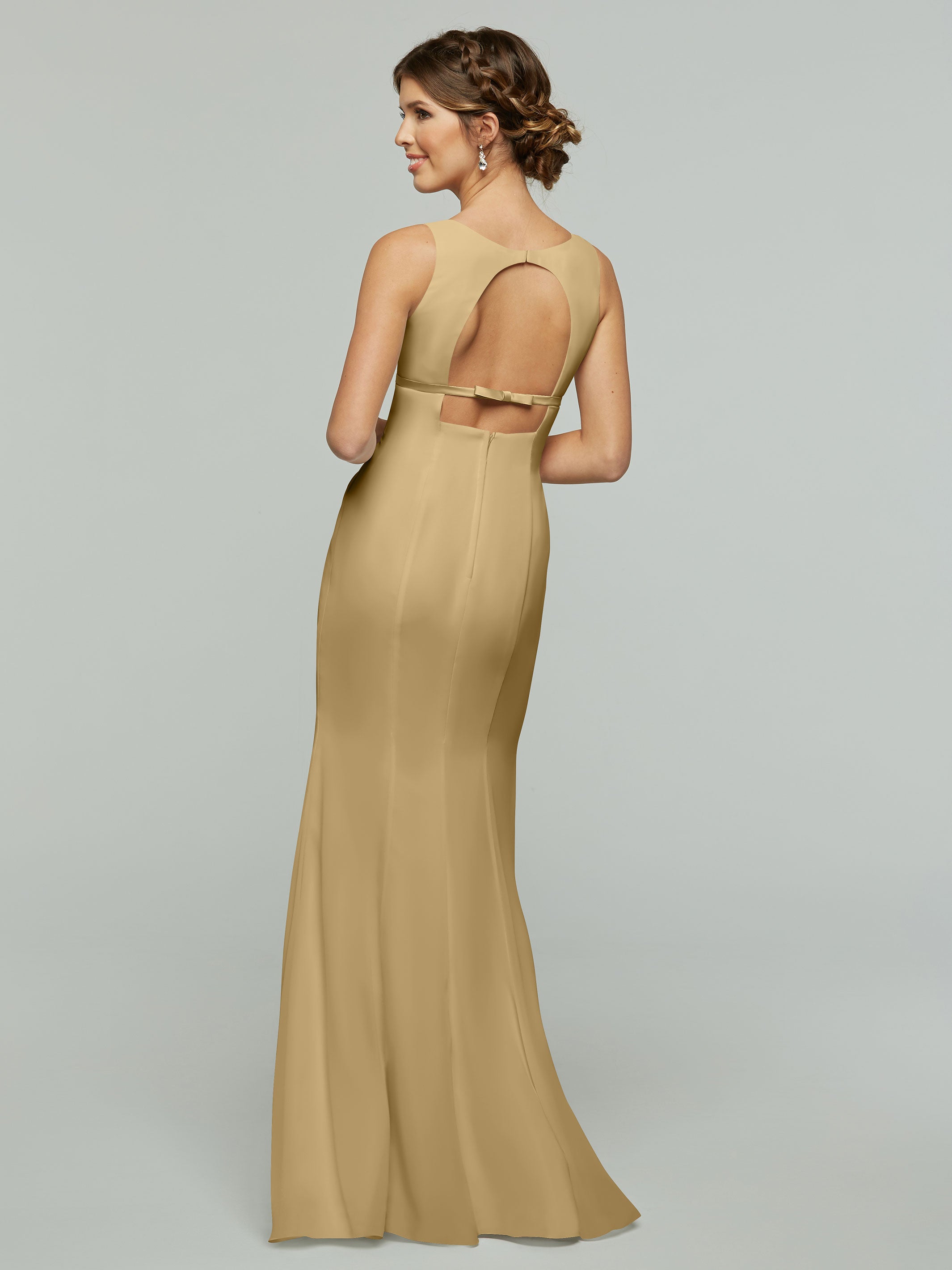 Elegant 80155 Fit and Flare Chiffon Bridesmaid Dress with V-Neck & Satin Ribbon - Perfect for Weddings, Formal Events, and Special Occasions