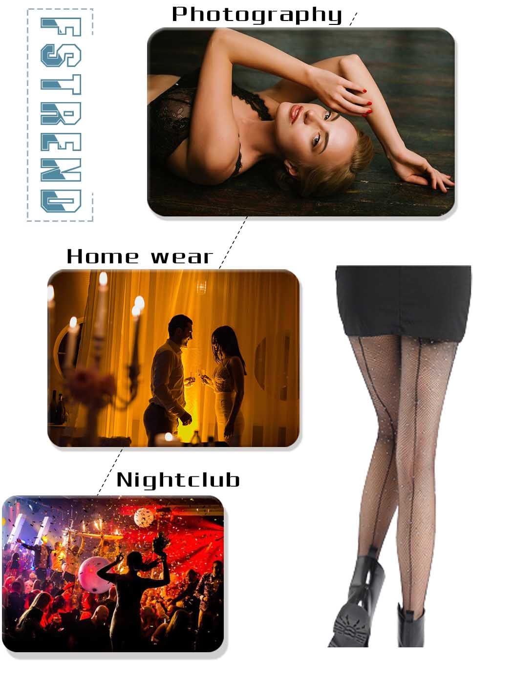 Sparkly Rhinestone Fishnet Stockings for Women - High Waist Thigh High Pantyhose, Party & Date Night