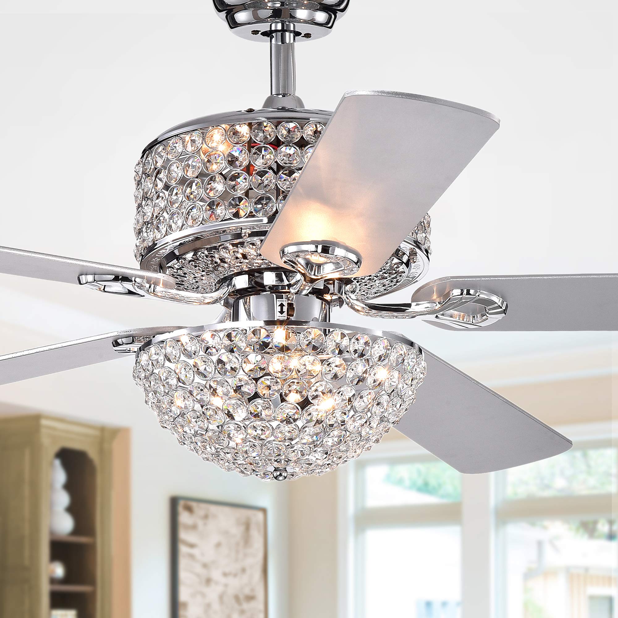 Tiffany CFL-8170REMO/CH Silver Orchid 52-inch Ceiling Fan with 5 Blades and LED Light - Chrome Finish - Perfect for Living Room, Bedroom or Office