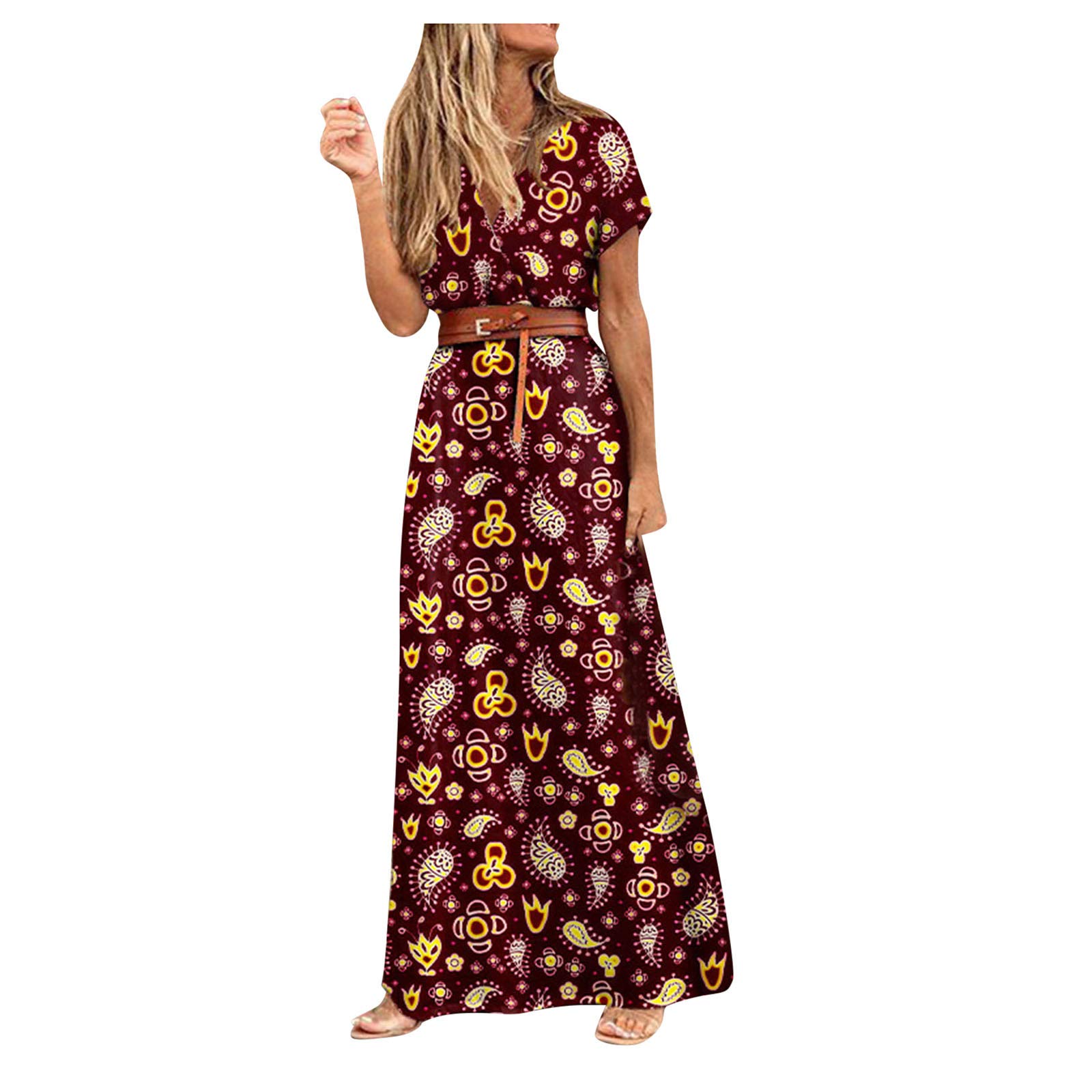 Floral Maxi Dress for Women - Short Sleeve Bohemian Long Dress for Party, Evening & Casual Wear | Perfect for Summer Outfits, Beach Vacations & Date Nights