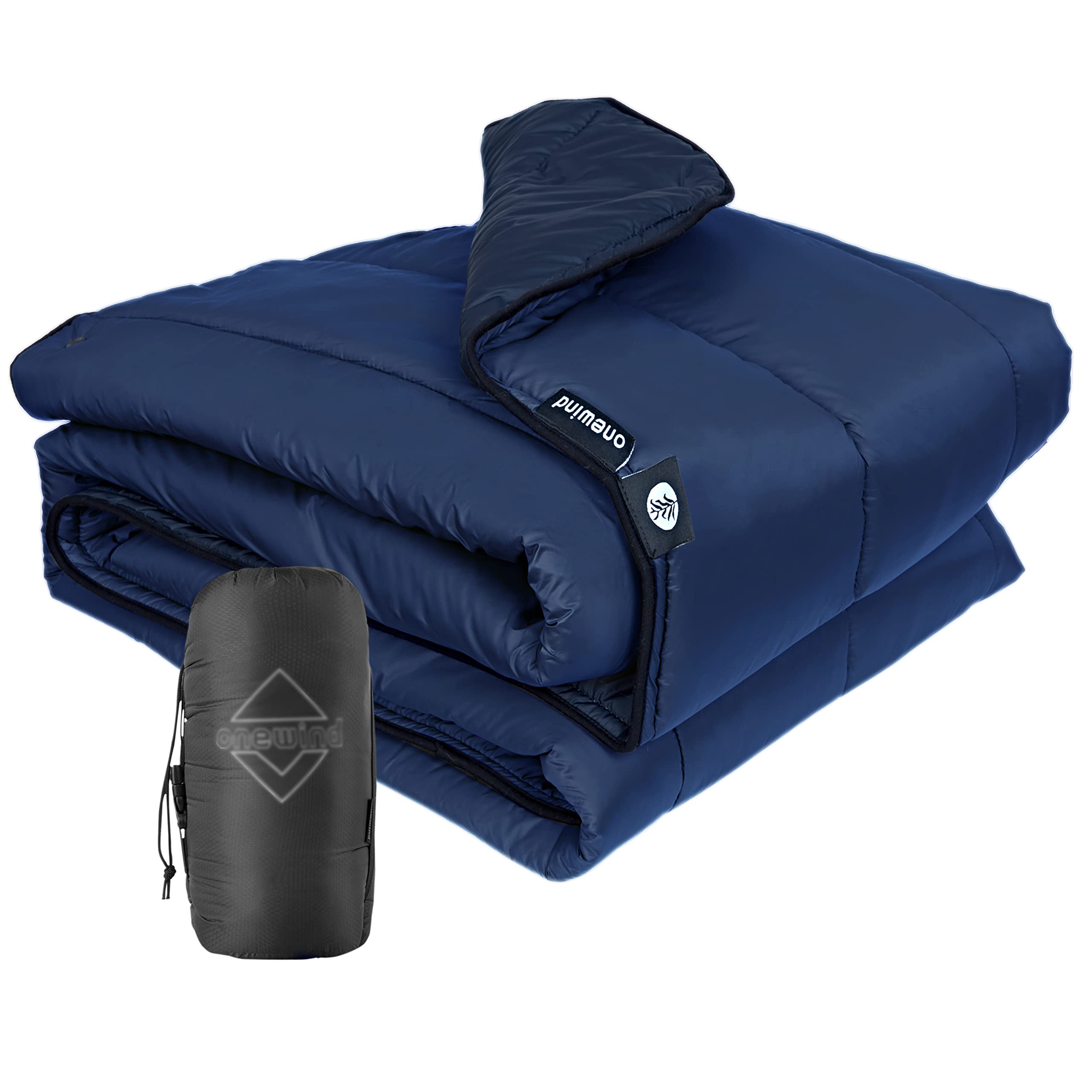 OneWind Recycled Nylon Camping Blanket with Dupont Sorona Fill - Warm, Puffy & Windproof Outdoor Quilt for Hiking, Backpacking, Beach - Perfect for Picnics, Campfires and Cold Weather Adventures