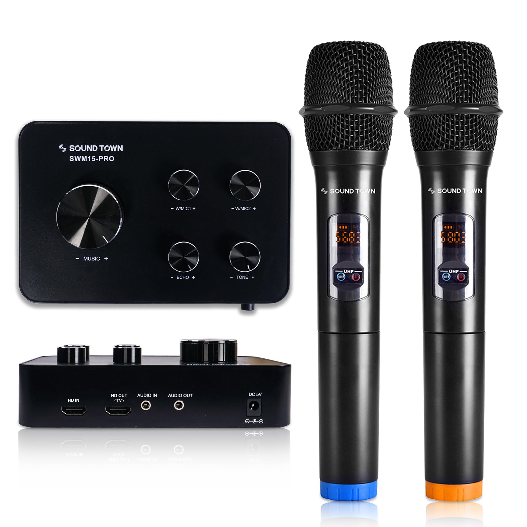 Sound Town SWM15-PRO Wireless Karaoke Microphone System with HD Audio, Bluetooth 5.0, Optical & AUX Inputs - Perfect for Home Karaoke, Parties, Smart TVs & Sound Bars | Professional Wireless Mic for Singing & Entertainment