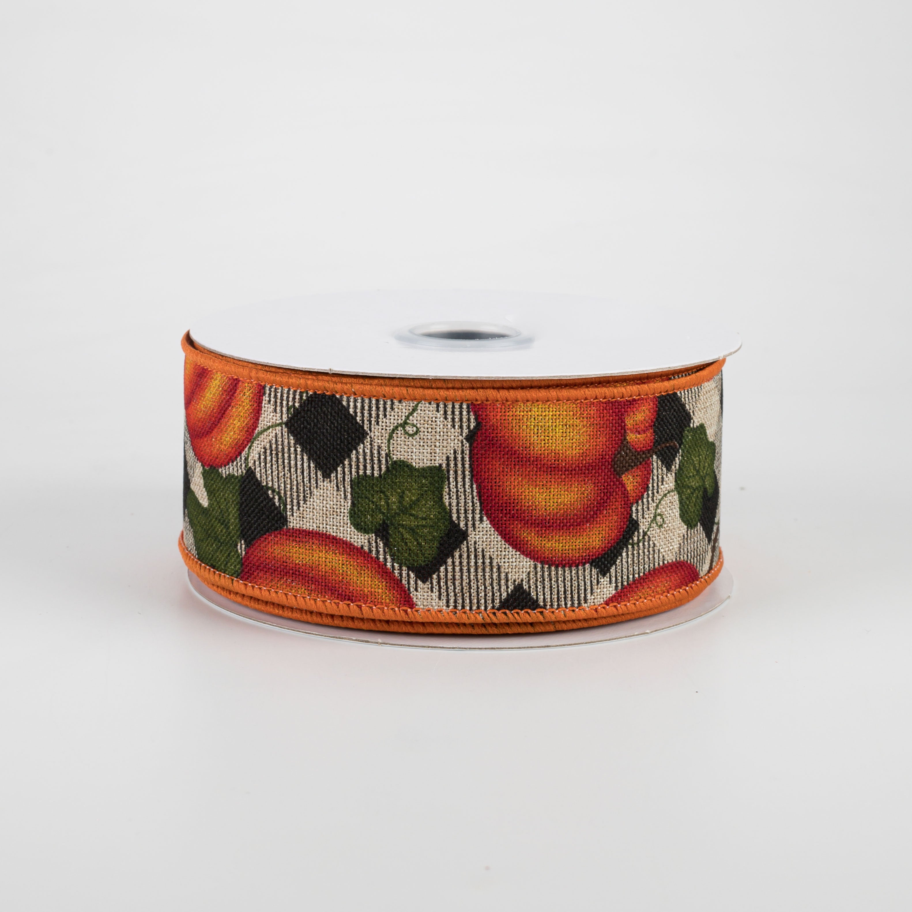 1.5 Inch Pumpkin with Leaves Check Ribbon - Natural Fall Decor Ribbon (10 Yards) for Gift Wrapping, DIY Crafts, Autumn Home Decor, and Seasonal Party Decorations
