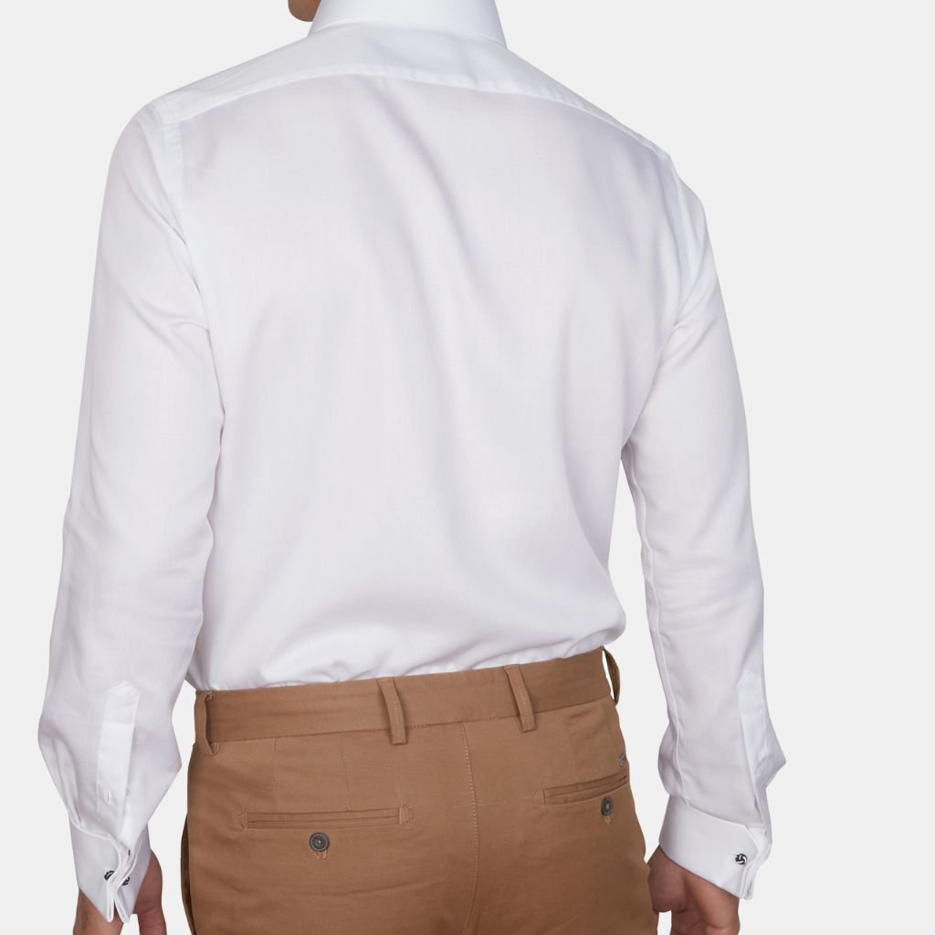 ABELARD Non-Iron Cotton Twill Slim Fit Dress Shirt with Double Cuffs - White | Perfect for Business Meetings & Formal Occasions