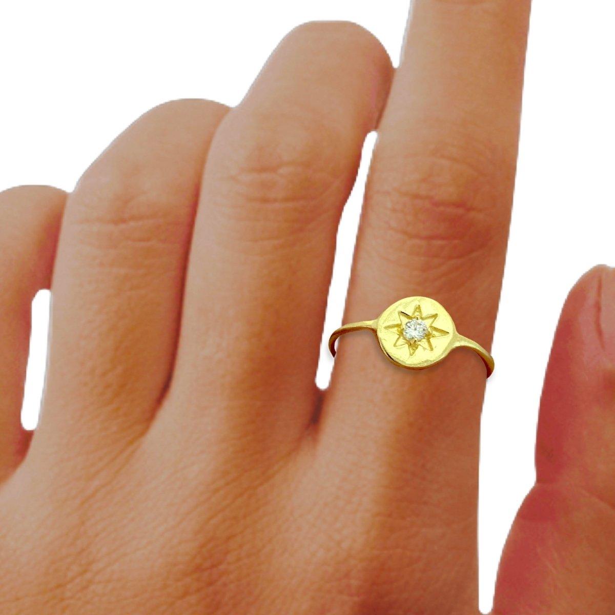 Laihas Prestige Mini Shoot for the Stars Gold Signet Ring with Genuine Topaz - Elegant Jewelry for Women, Perfect for Parties, Weddings & Special Occasions