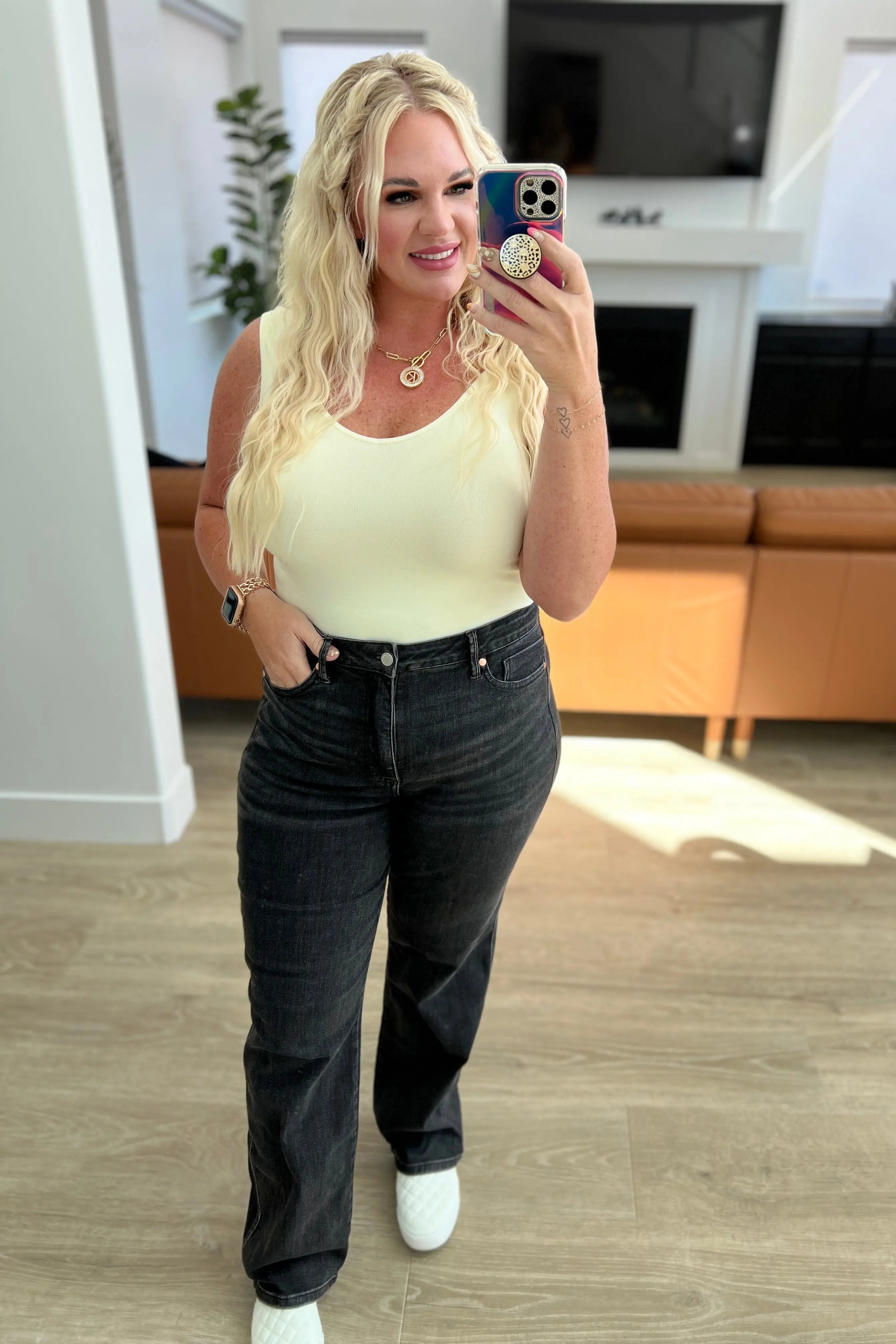 Joan High Rise Control Top Straight Jeans for Women - Washed Black Denim Pants | Slimming & Comfortable | Perfect for Work, Casual Outfits & Date Nights