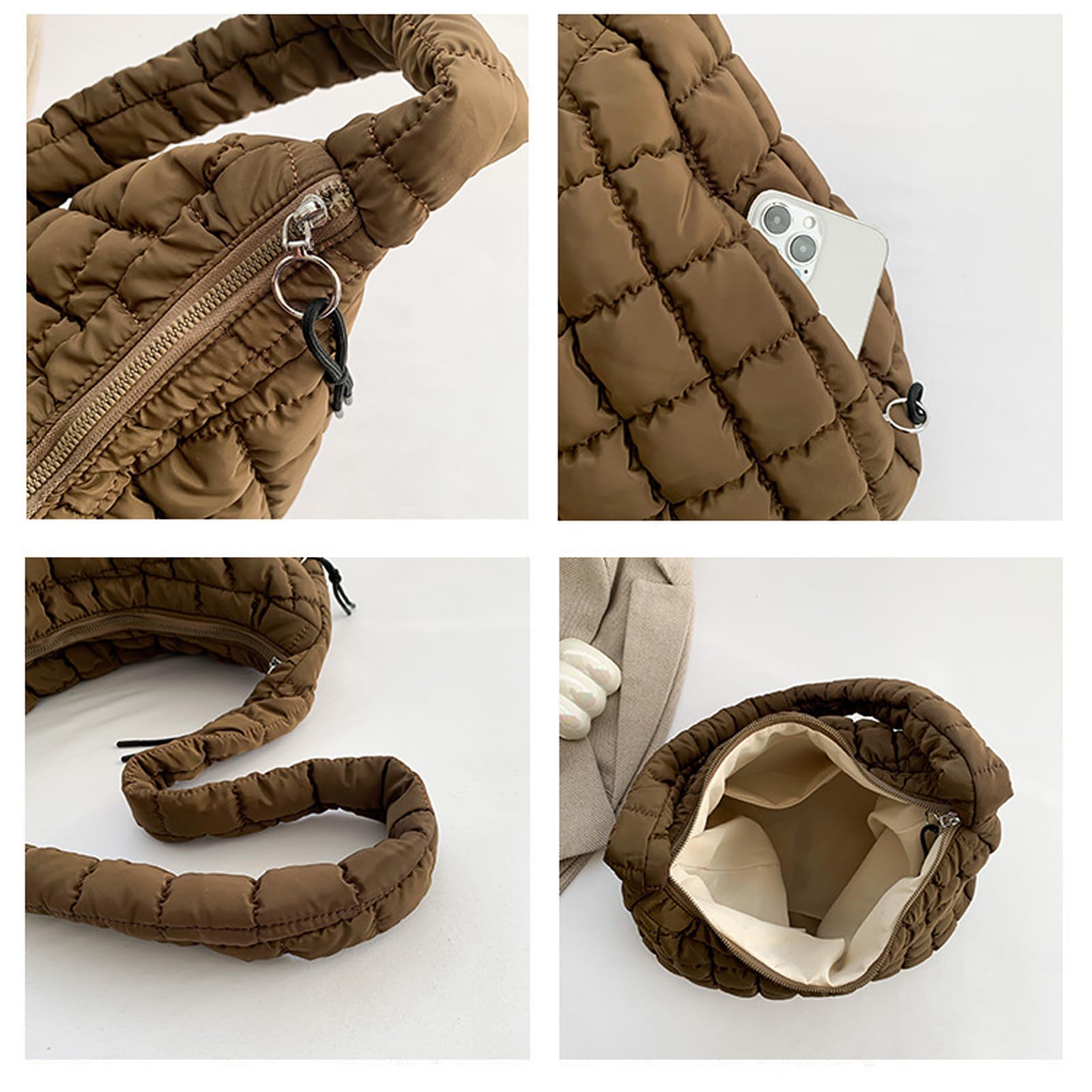 Quilted Puffer Tote Bag for Women - Lightweight Quilted Shoulder Bag with Zip Closure - Stylish Green Satchel Handbag - Perfect for Work, Travel & Daily Use