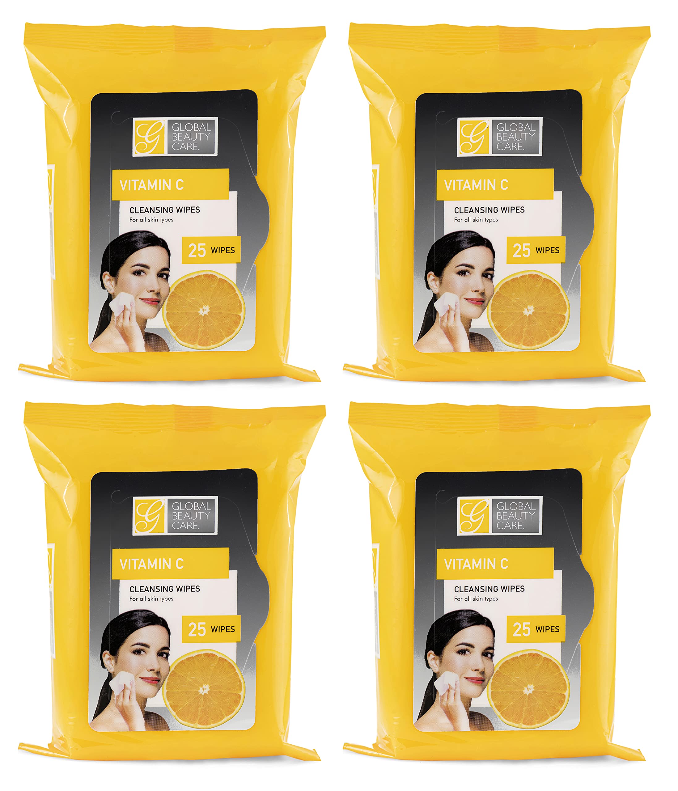 Vitamin C Cleansing Wipes for Face - 100 Count (4-Pack) | Premoistened Makeup Remover Wipes | Bulk Travel Toiletries | Gentle Exfoliating & Skin Brightening | Perfect for Travel, Gym & Daily Skincare Routine