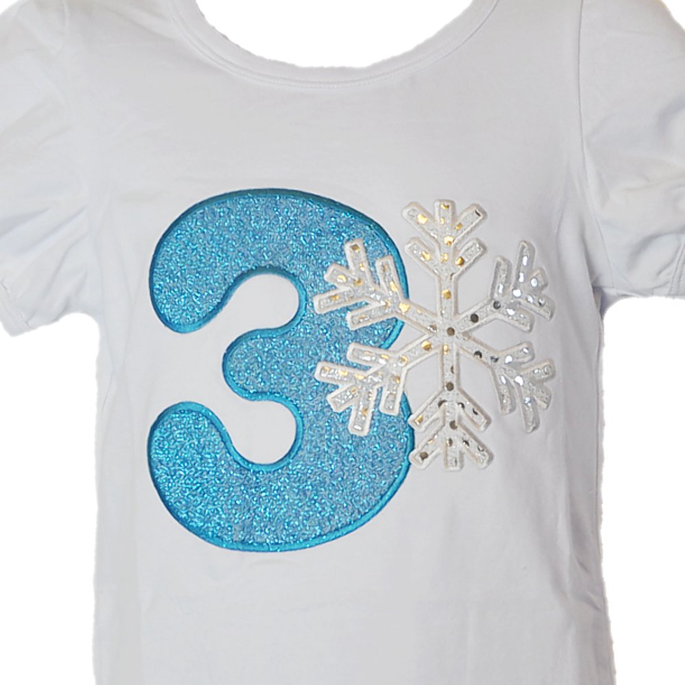 Frozen Snowflake Birthday T-Shirt with Number Sequin Trim for 1 Year Old - White | Disney Princess Costume Party Outfit for Girls' First Birthday Celebration