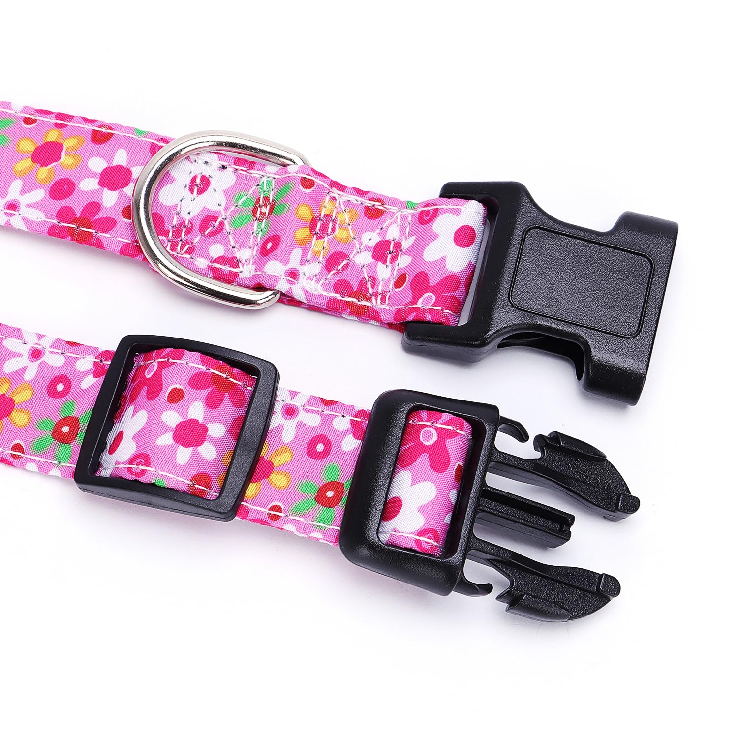 Moonpet Adjustable Dog Collars for Small to Large Dogs - Soft Bohemian Floral Pattern Pet Collar (Pink Floral) - Perfect for Daily Walks, Training & Outdoor Adventures