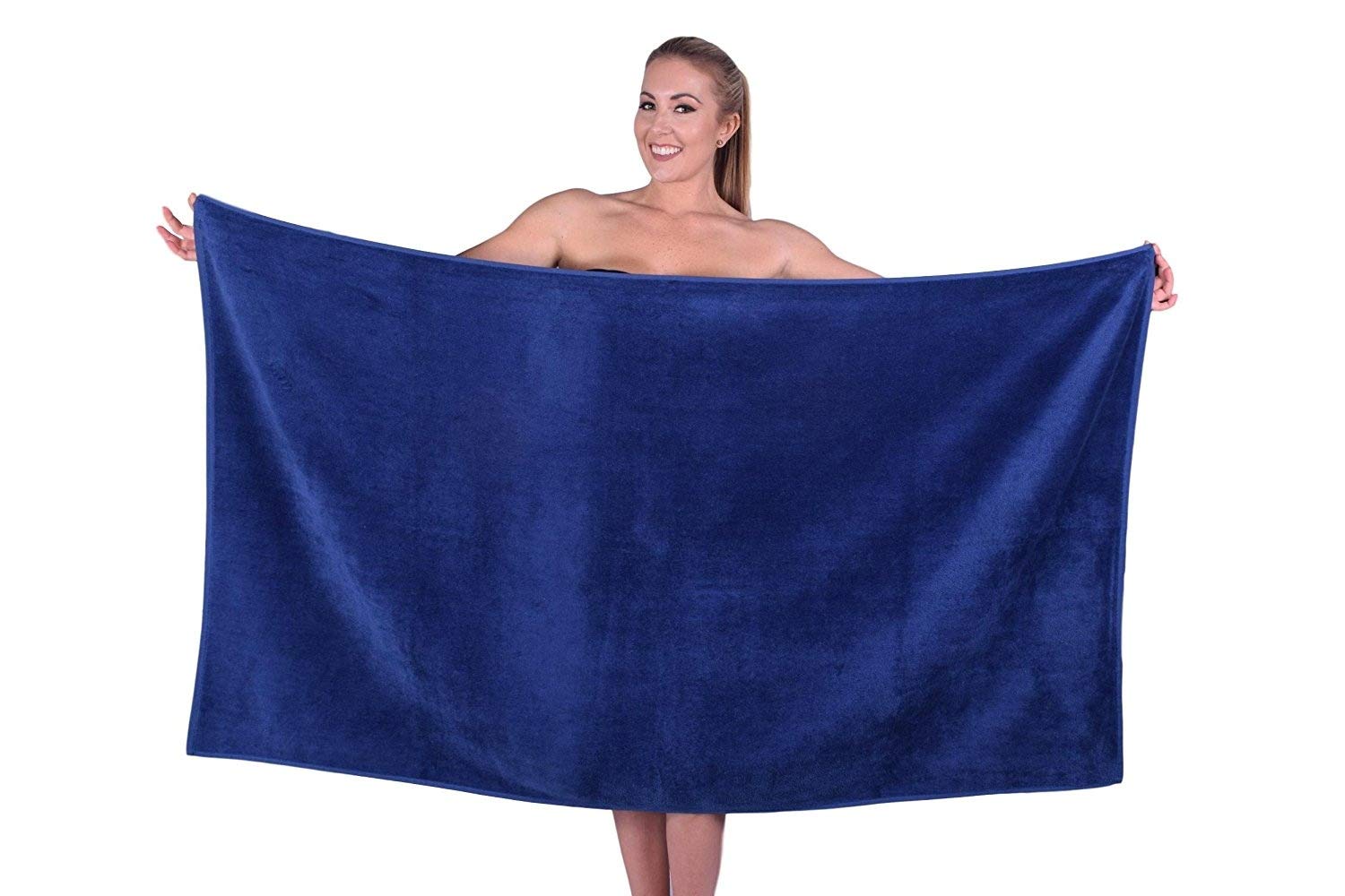 Premium Luxury Plush Velour Bath Towel Set of 2 - Ultra Soft & Highly Absorbent Large Beach & Spa Towels (Navy Blue) for Hotels, Bathrooms & Poolside Relaxation