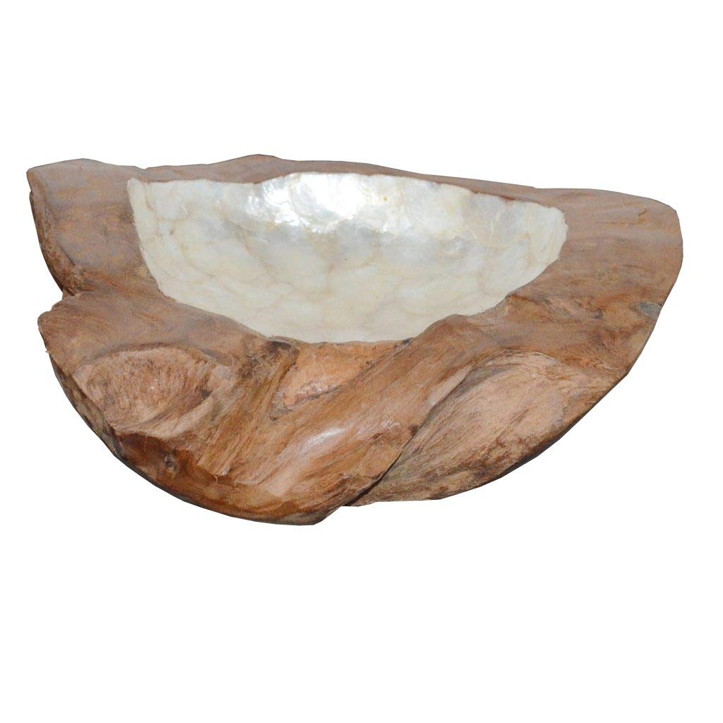 A&B Home 3-Inch Decorative Bowl - Natural Teak Wood with White Finish | Perfect for Table Centerpieces, Fruit Display, and Home Décor