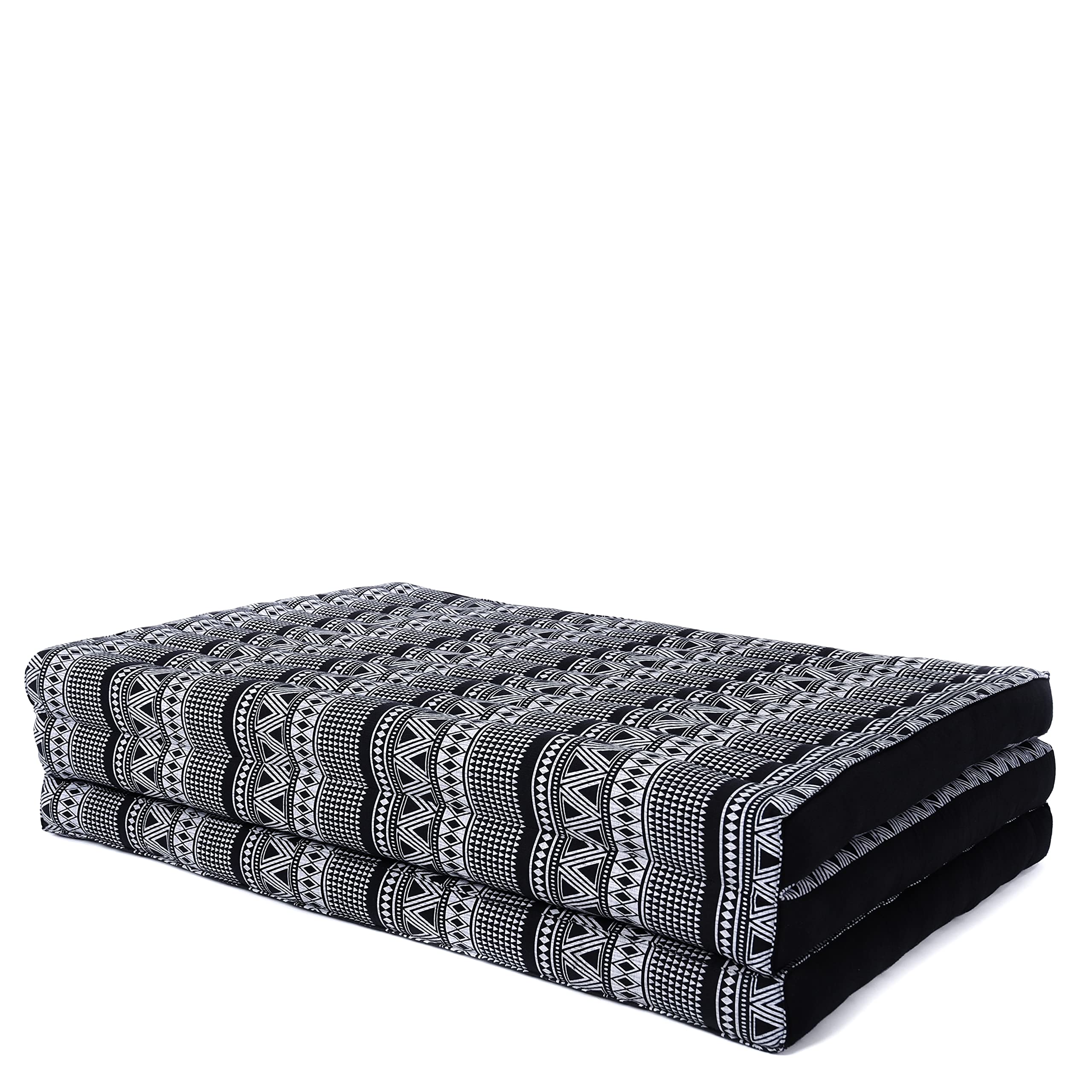 LEEWADEE Trifold Mattress XL - Eco-Friendly Kapok Filled Thai Massage Pad, Foldable Floor Mattress for Sleeping & Relaxation, 79 x 39 Inches, Black & White - Perfect for Yoga, Meditation, Guest Bed & Travel