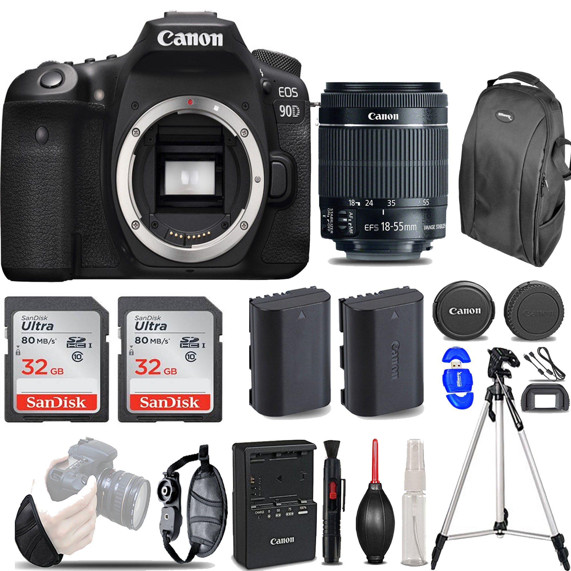 Canon EOS 90D DSLR Camera with 18-55mm Lens & 64GB Memory Card Bundle - Perfect for Travel Photography, Vlogging, and Professional Shooting