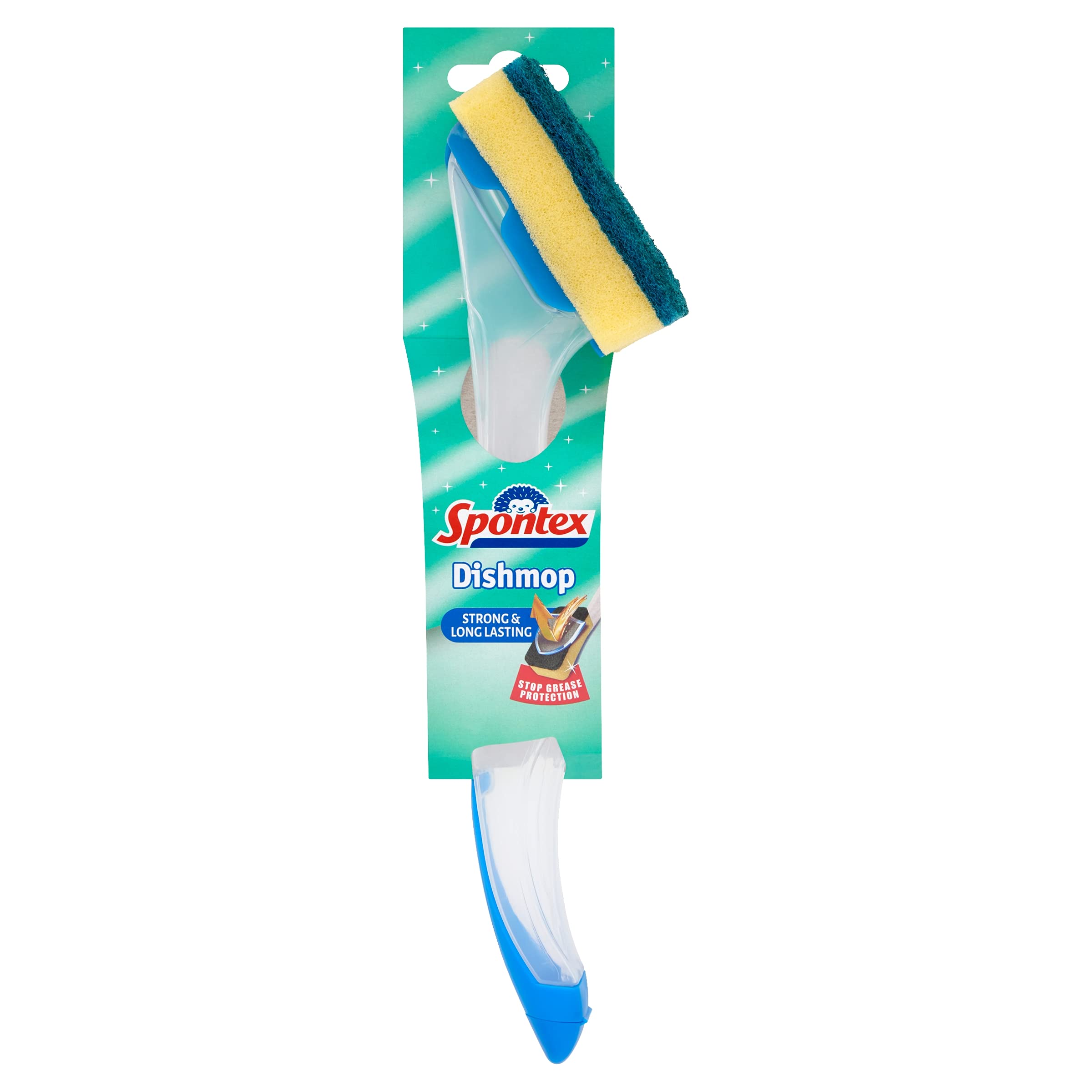 Spontex Refillable Dishwashing Brush with Handle - Durable Dish Mop for Kitchen Cleaning - Blue (Perfect for Pots, Pans & Hard-to-Reach Areas)