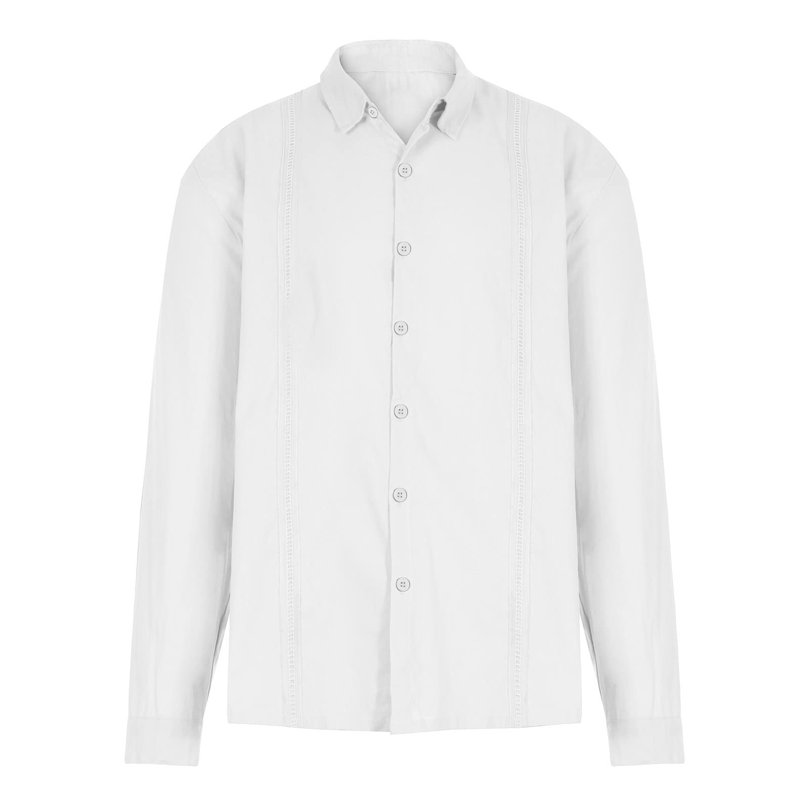 Men's Casual Button Down Shirt - Breathable Cotton Linen Blend Long Sleeve Shirt for Work & Everyday Wear | White