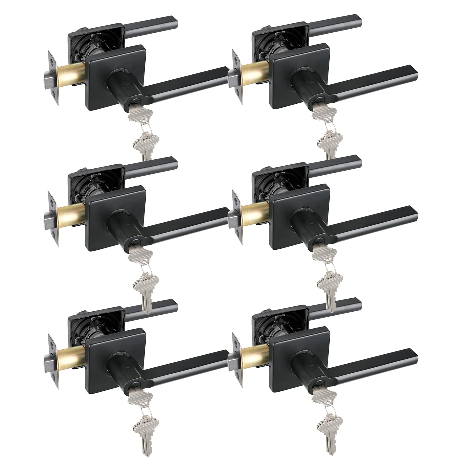 Heavy Duty Keyed Lever Lock 6-Pack for Office & Exterior Doors - Matte Black