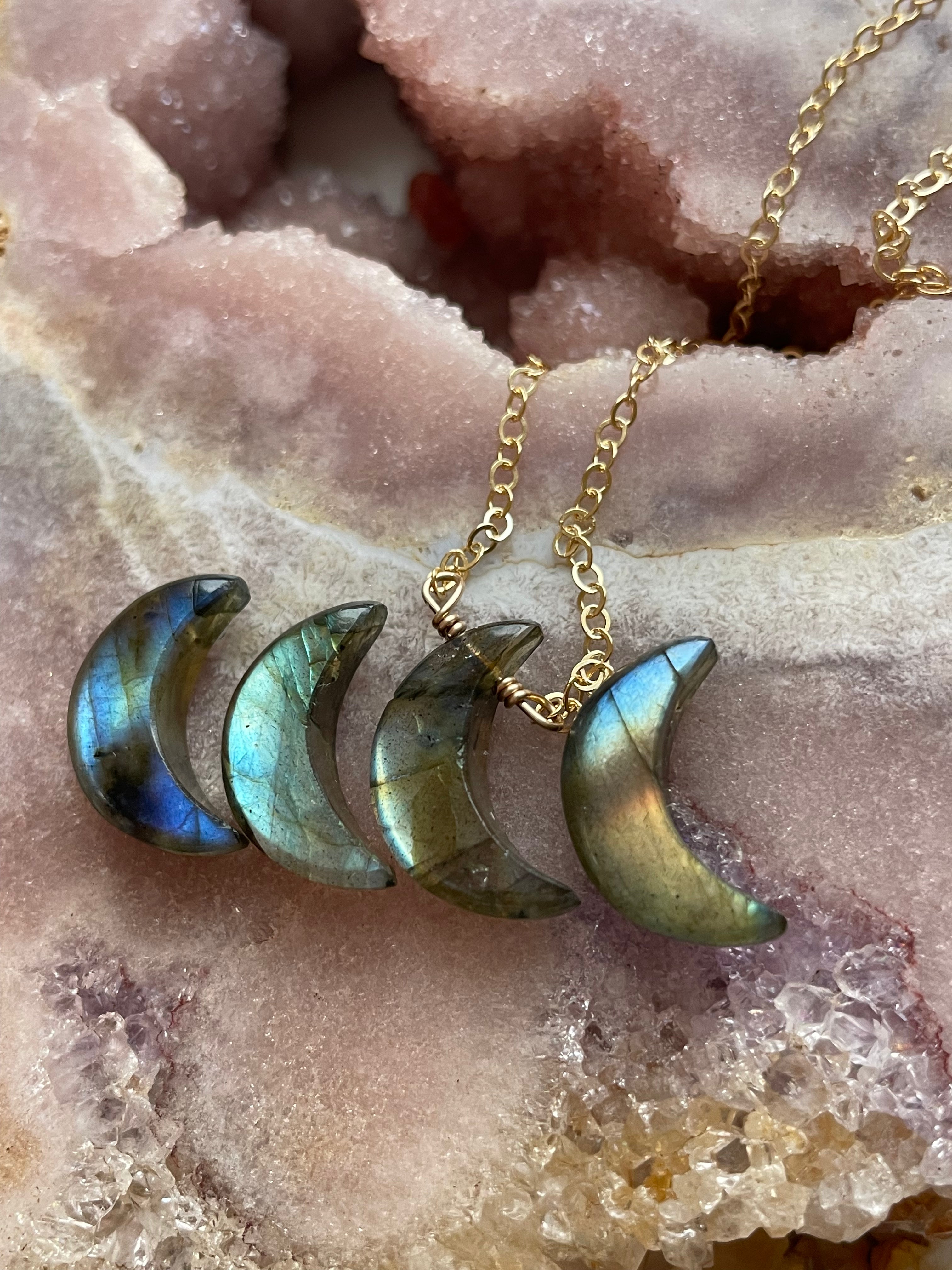 Natural Labradorite Moon Crystal Necklace for Women - Healing Stone Jewelry for Meditation, Yoga & Spiritual Gifts