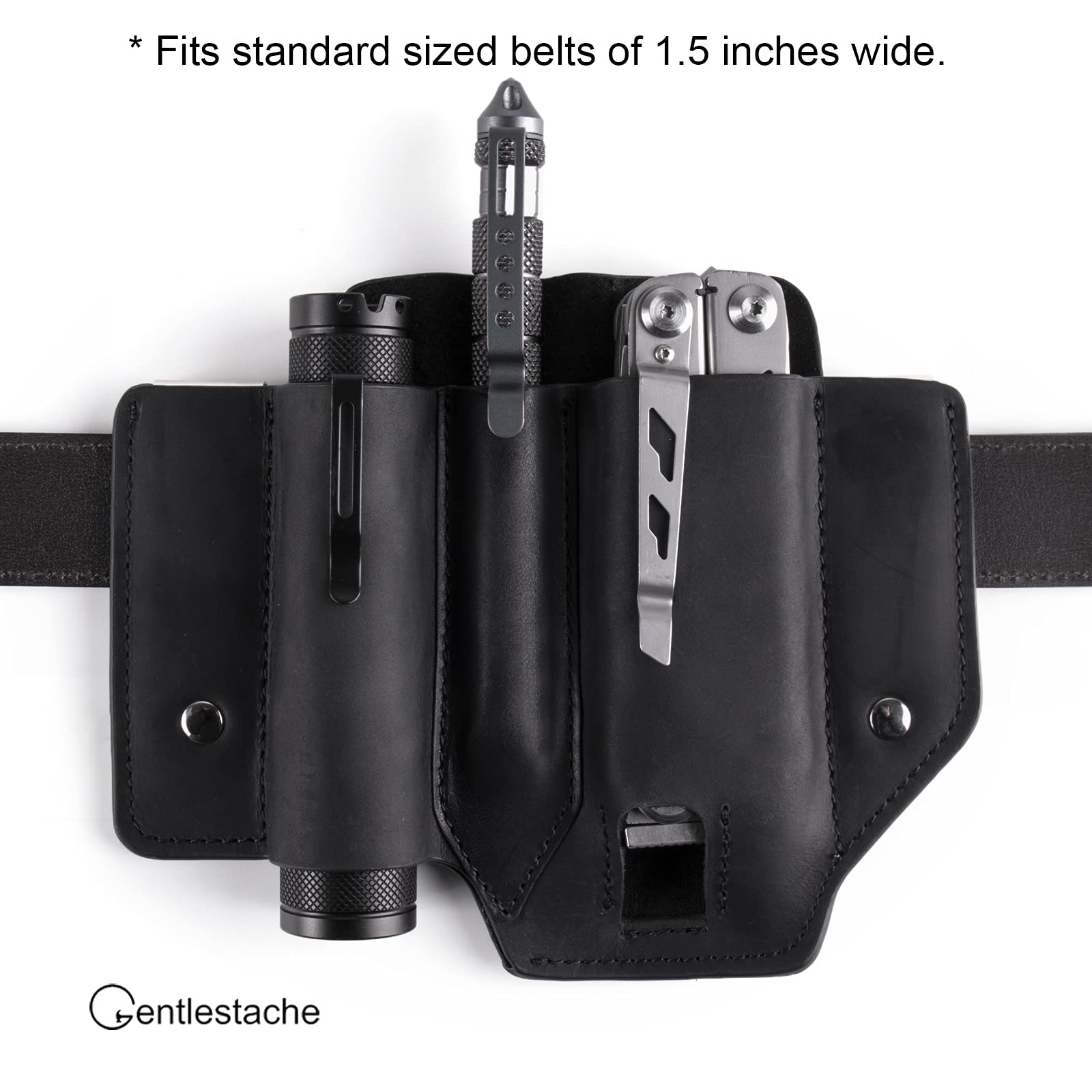 Gentlestache Leather Multitool Sheath Pouch - EDC Belt Holder with Clip for Flashlight & Multitools (Black) - Perfect for Camping, Hiking & Outdoor Adventures