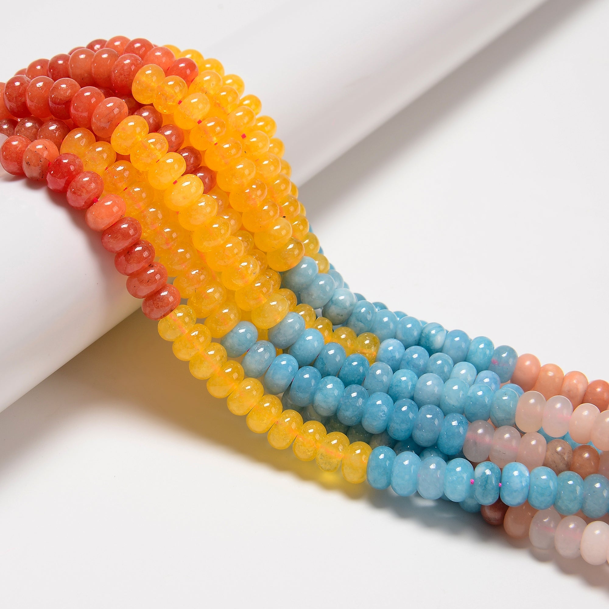 Vibrant Rainbow Gemstone Smooth Rondelle Beads 5x8mm - 15.5 Inch Strand for Jewelry Making, DIY Bracelets & Necklaces - Perfect for Boho, Handmade & Craft Projects