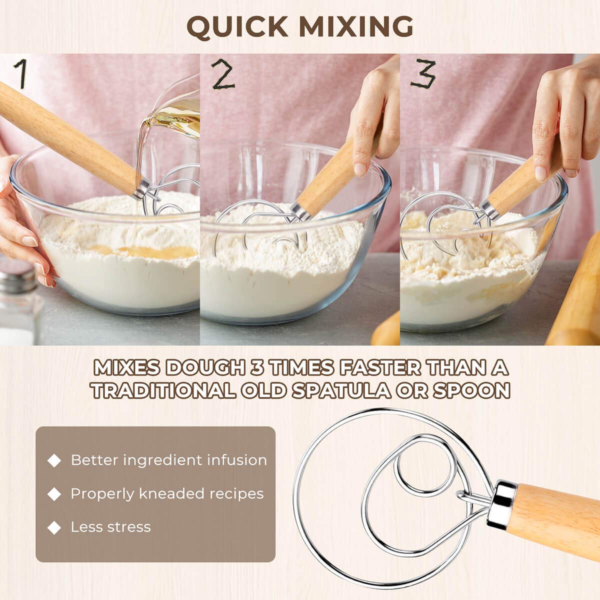 Premium Stainless Steel Danish Dough Whisk 2-Pack with Dough Scraper - Heavy Duty Bread Mixer for Baking Bread, Pastry, Pizza Dough - Ideal for Home Bakers & Professional Kitchens