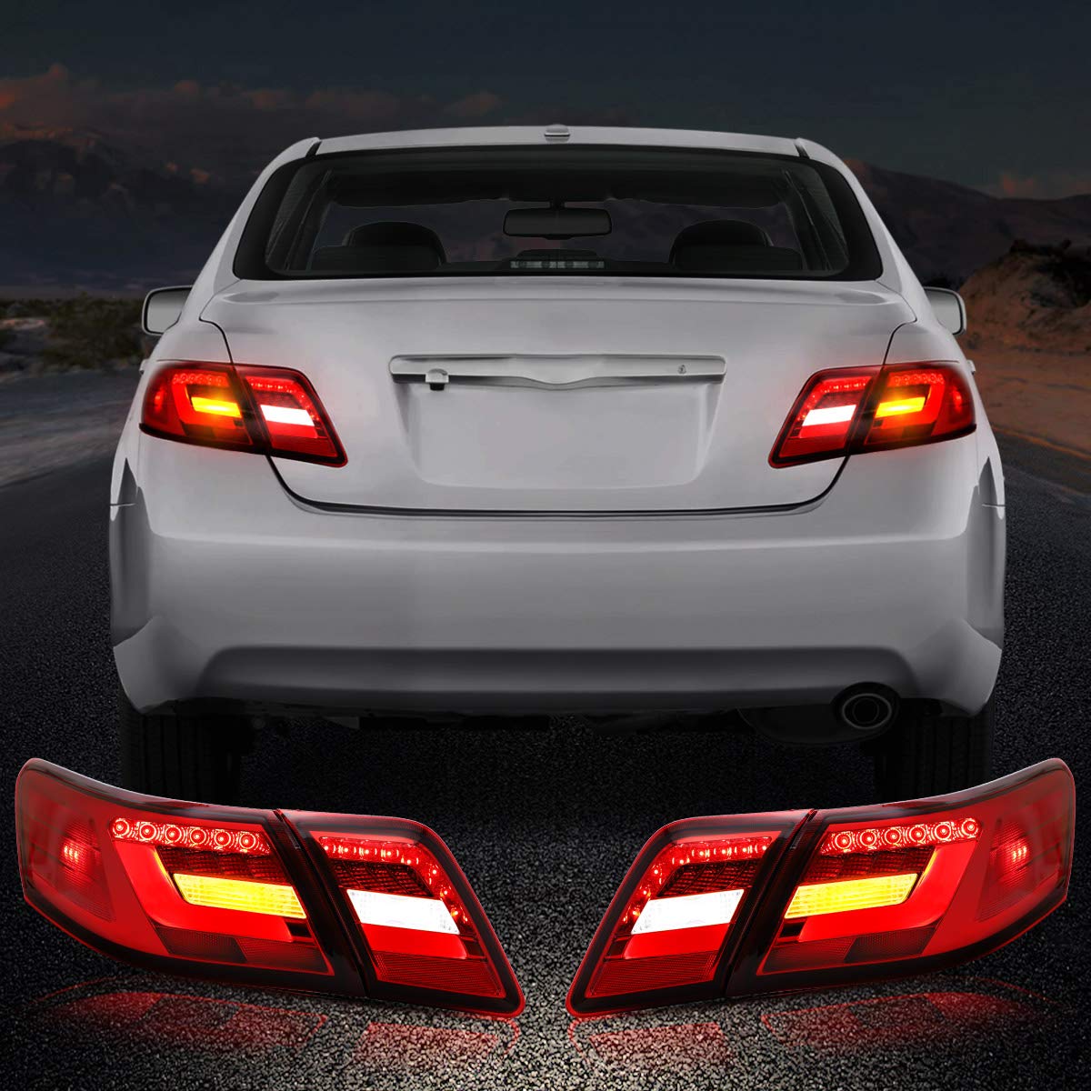 VLAND LED Red & Smoked Tail Lights for Toyota Camry Sedan 2006-2011 - Replacement Rear Lamps (Not Compatible with Hybrid & Camry LE Models) | Enhanced Night Visibility & Stylish Upgrade for Your Vehicle