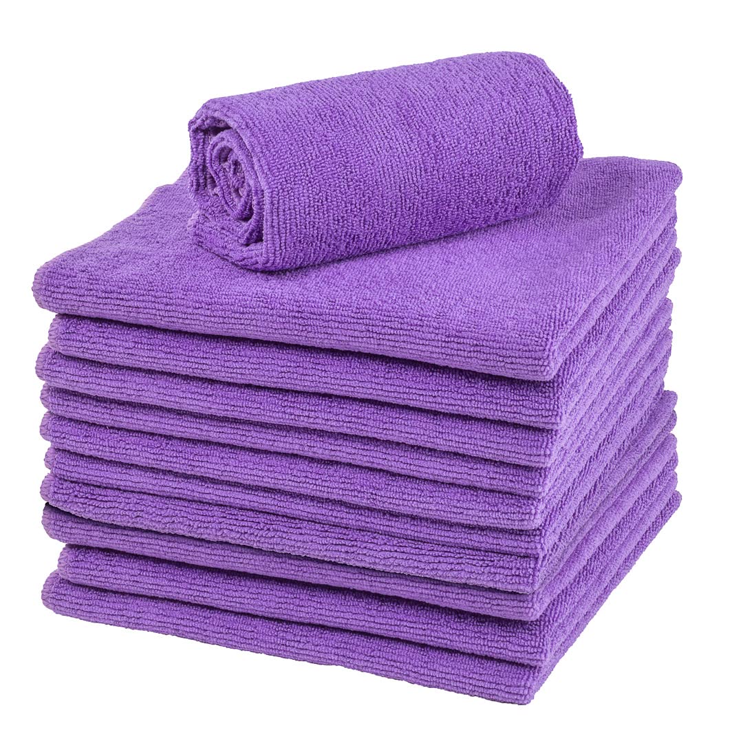 Restaurantware Clean Tek Professional 16x16 Inch Microfiber Cleaning Cloths - 100 Lint-Free, Highly Absorbent, Non-Abrasive Purple Towels for Kitchen, Restaurant, and Home Use - Reusable Multi-Purpose Cleaning Rags