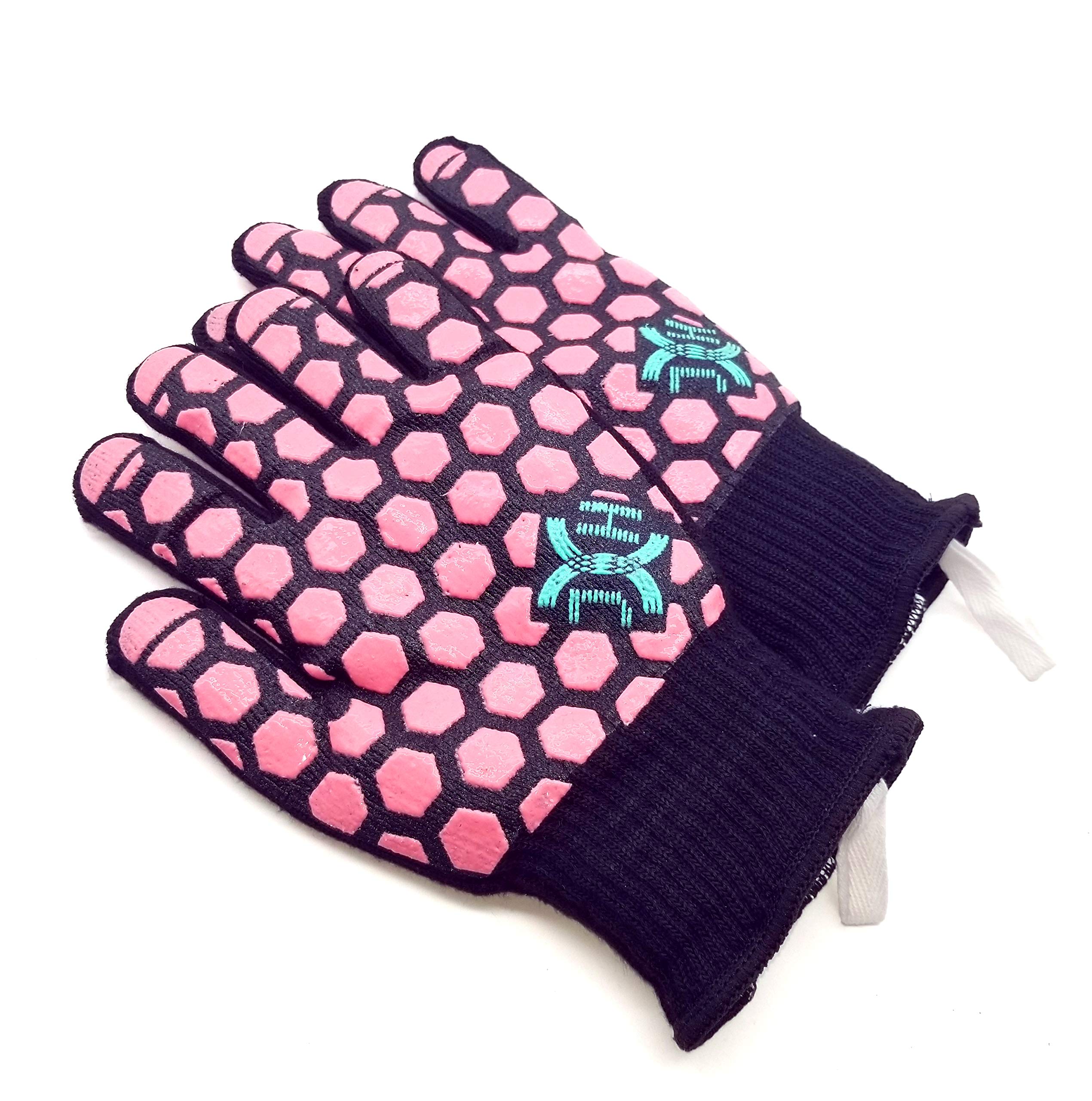 Heat Resistant Oven Gloves - EN407 Certified Up to 932°F, Double Layer Silicone Coating for Maximum Protection - Perfect for Baking, Cooking, Grilling & Fireplace Use - One Pair (Black with Coral Trim, Universal Women's Size) - Ideal for Home Kitchens, BBQ Parties & Camping