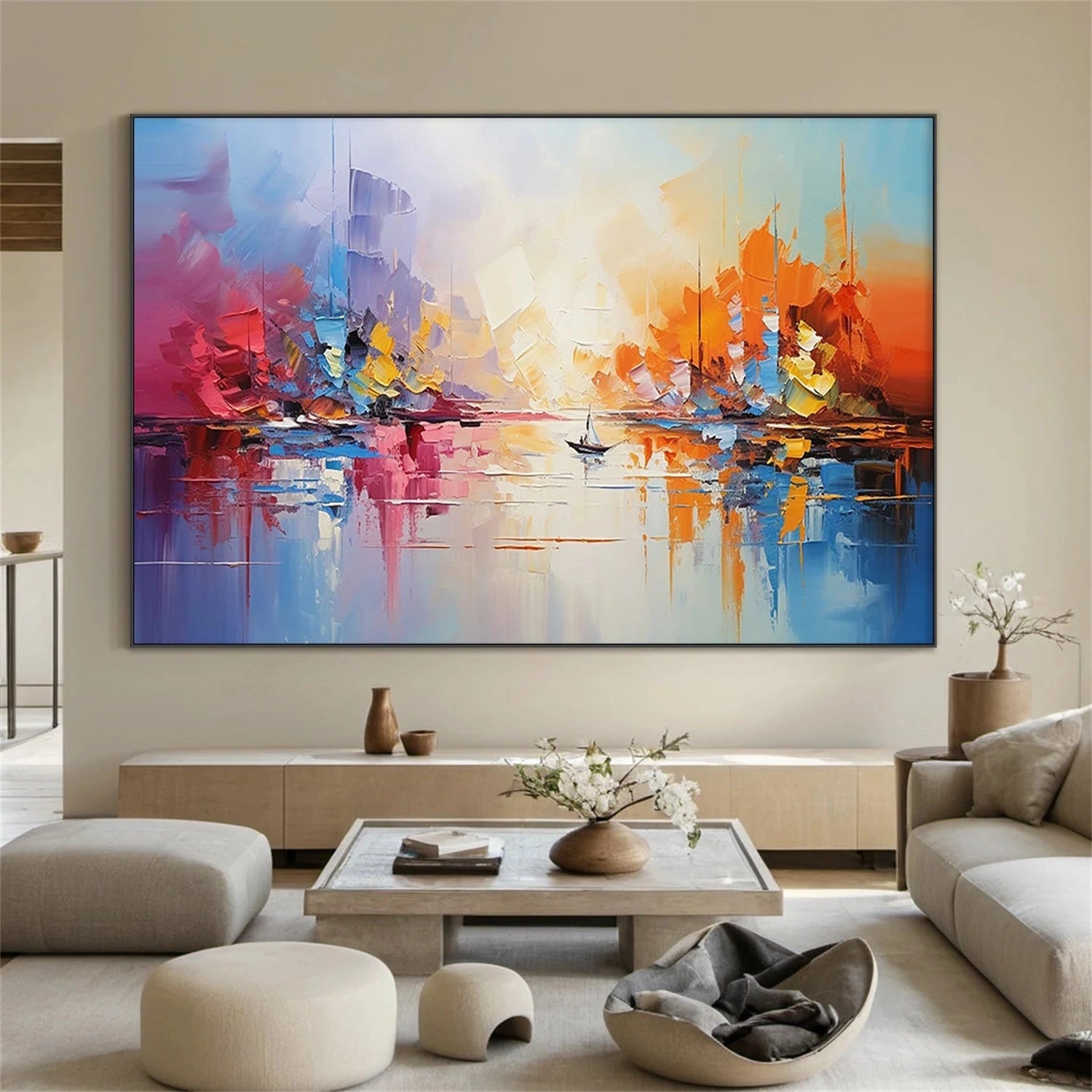 Abstract Painting #AB 303 - Modern Wall Art Decor for Living Room, Bedroom & Office - Handmade Canvas Artwork