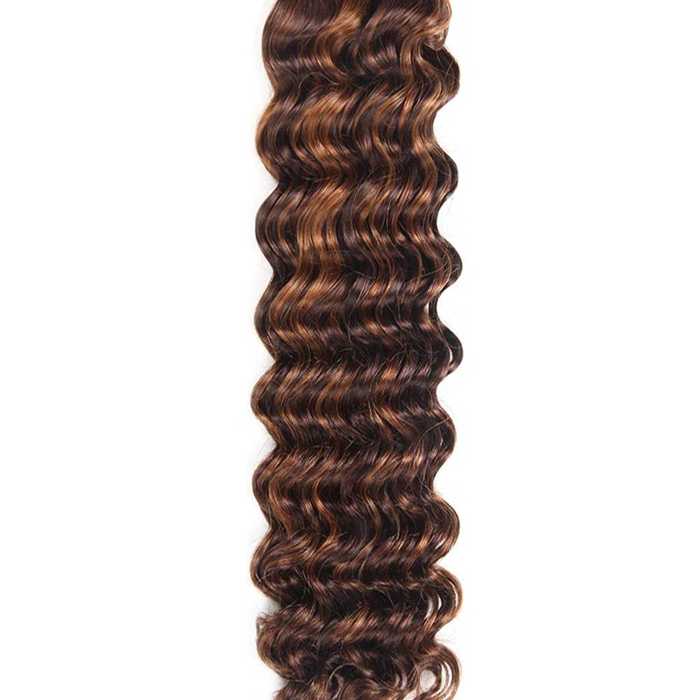 Brazilian Virgin Ombre Deep Wave Human Hair Weaves - 3 Bundles 16/18/20 Inch Unprocessed Remy Hair Extensions for Black Women | Blonde Piano Hair Bundles for Natural Hairstyles, Weaving & Protective Styling