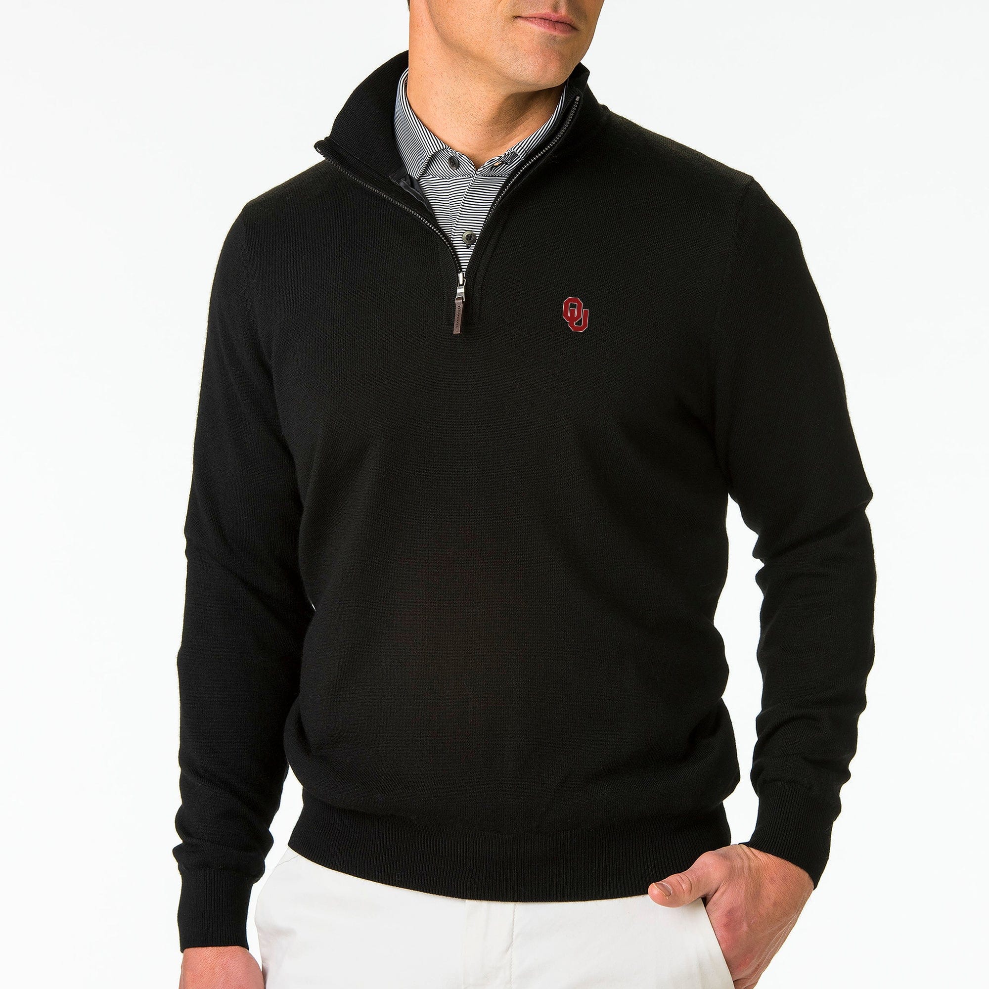 Oklahoma Sooners Baruffa Merino Wool Quarter Zip Sweater | Collegiate Apparel for Men & Women | Perfect for Game Day & Casual Wear