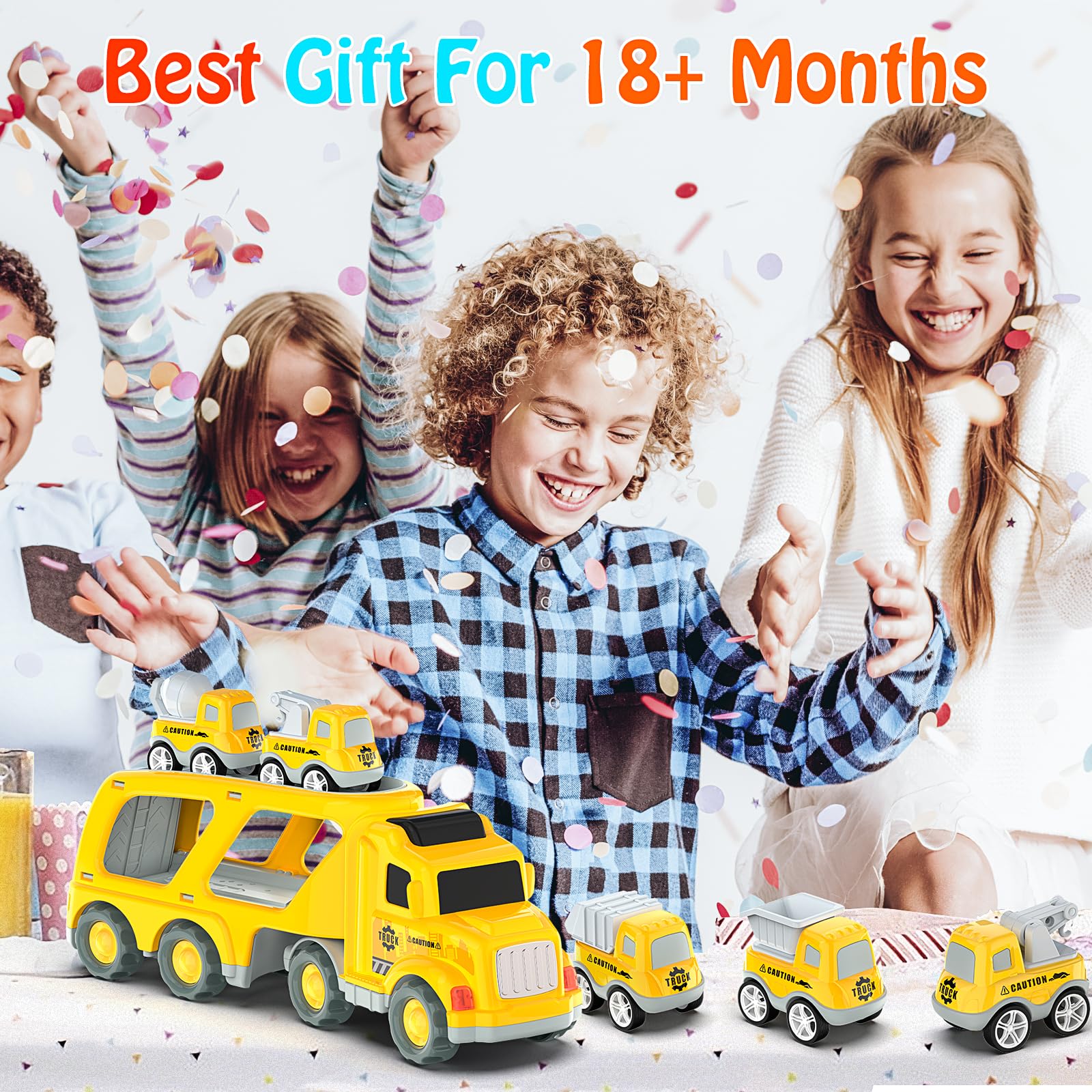 Best Pull Back Construction Vehicles for Toddlers - 4 Pack Friction Powered Toy Trucks for Kids Ages 3-5 | Fun Educational Gift for Boys & Girls | Perfect for Birthday, Christmas & Pretend Play Scenes