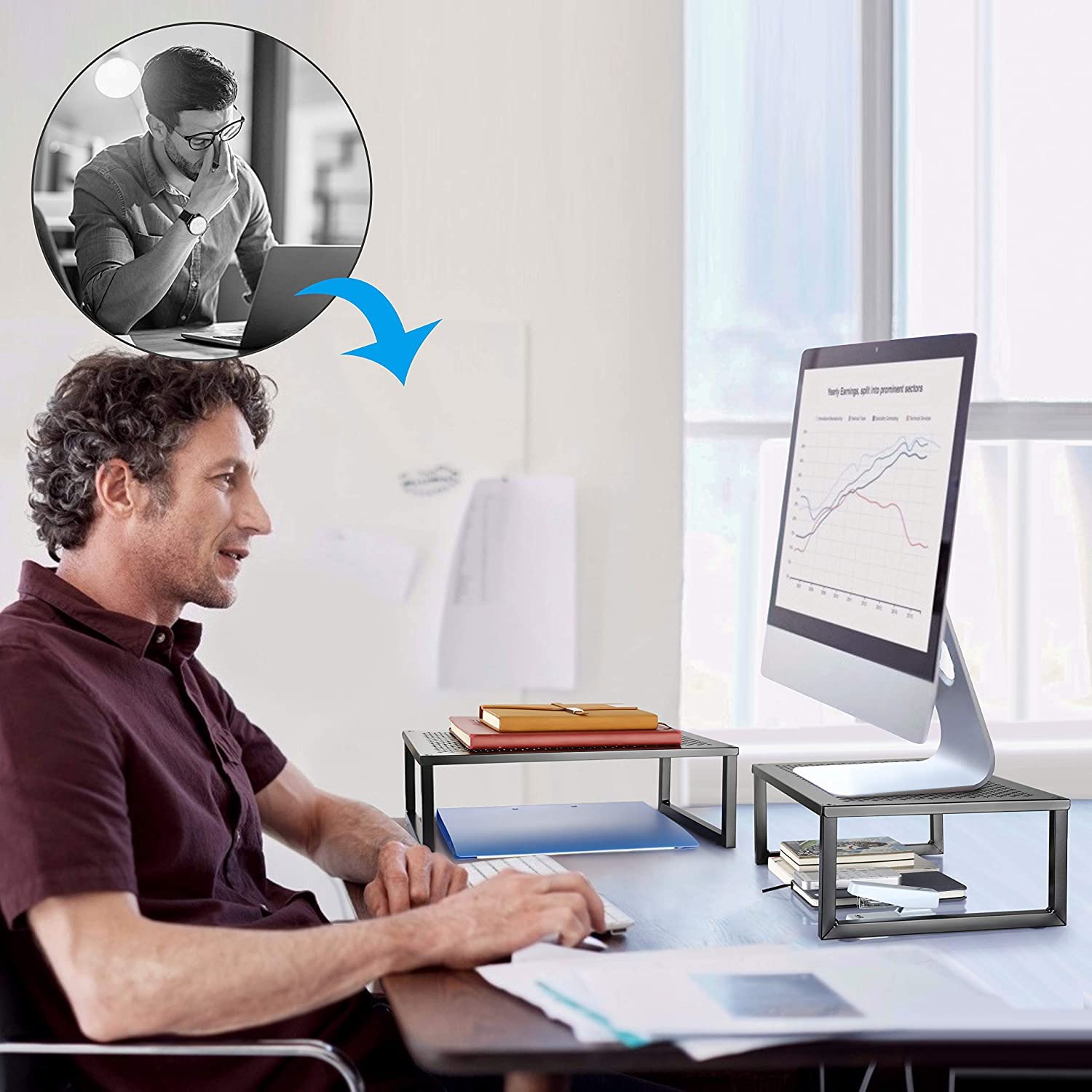2 Pack Metal Monitor Stand Riser - Sturdy Desk Organizer with Anti-Slip Suction Cups for Laptop, Computer, iMac, PC & Printer (Black) - Perfect for Home Office, Gaming Setup & Workspace Organization