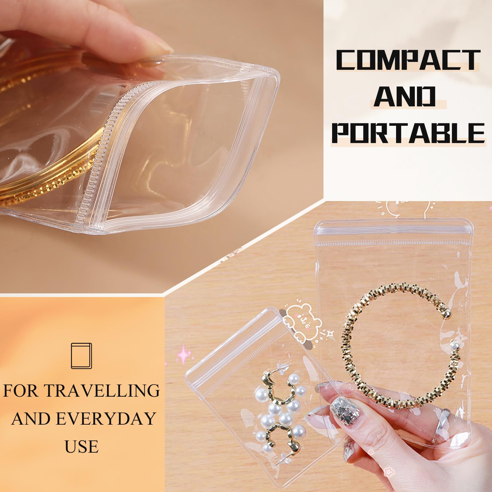 50PCS Clear PVC Jewelry Pouches - Waterproof Zipper Storage Bags for Earrings, Bracelets & Necklaces - Travel Jewelry Organizer for Women, Small Transparent Pouch for Jewelry Display & Protection (50 Pack)