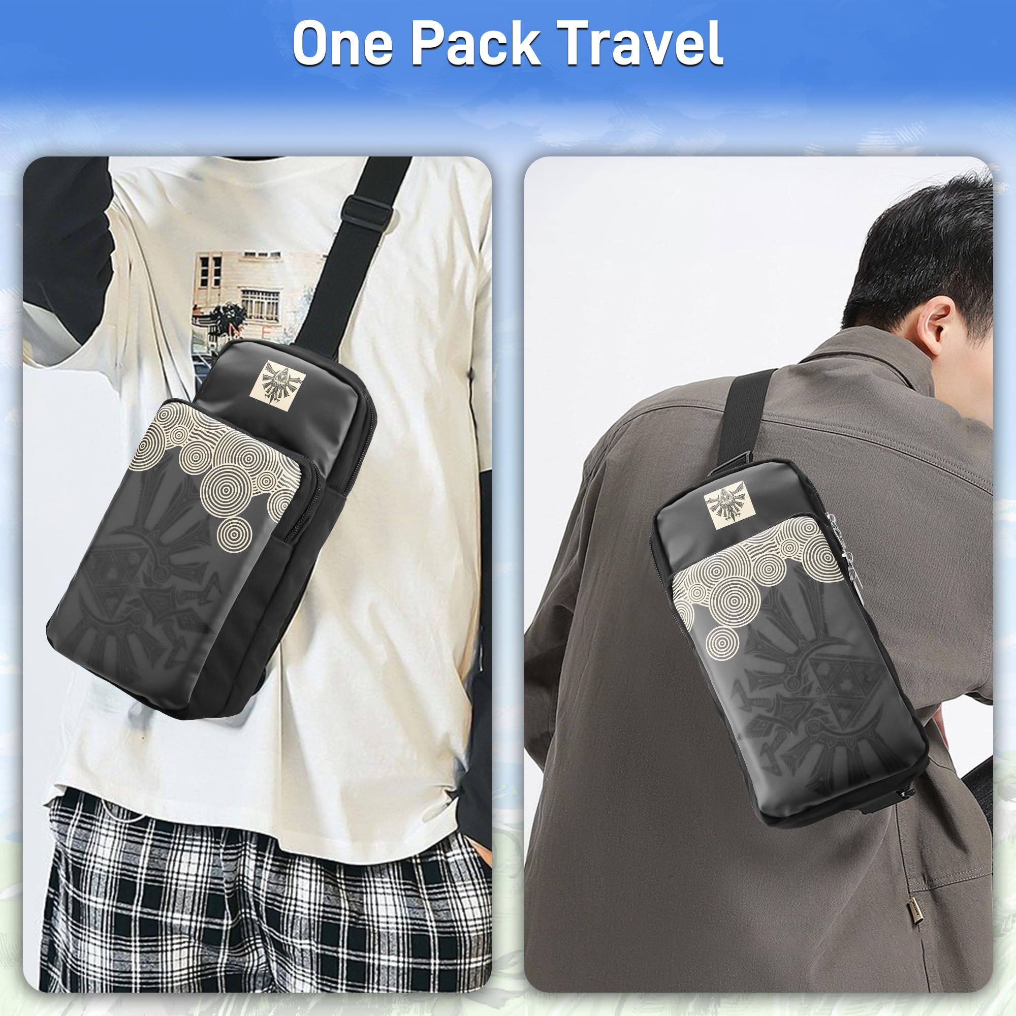 Premium GLDRAM Zelda Travel Carrying Bag for Nintendo Switch/Lite/OLED - Portable Crossbody Sling Backpack with 12 Game Card Slots, Retractable Shoulder Strap & 2 Thumb Caps - Perfect for Tears of the Kingdom Gaming & Travel Accessories (Ideal for Commuting, Gaming Events & Outdoor Adventures)