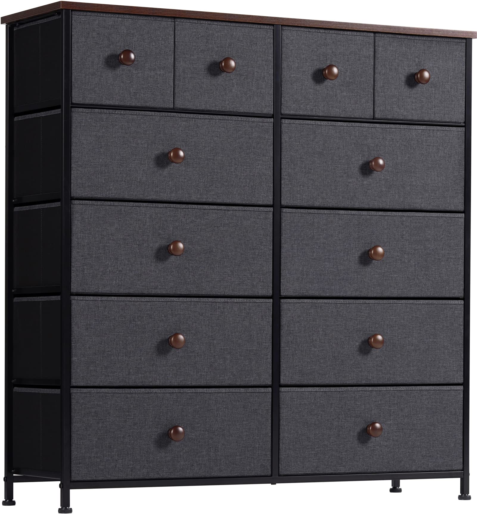 AOPSEN 12-Drawer Tall Dresser with Wooden Top & Metal Frame - Black Grey Fabric Storage Chest for Bedroom, Closet, Nursery, Living Room - Perfect for Organizing Clothes, Toys & Home Essentials