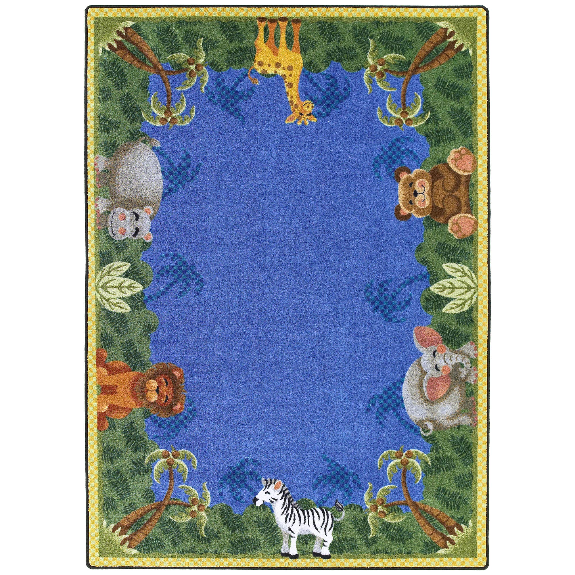 Joy Carpets Kid Essentials Infants & Toddlers Jungle Friends Rug - Soft Non-Slip Play Mat for Nursery, Daycare & Kids Room - 5'4