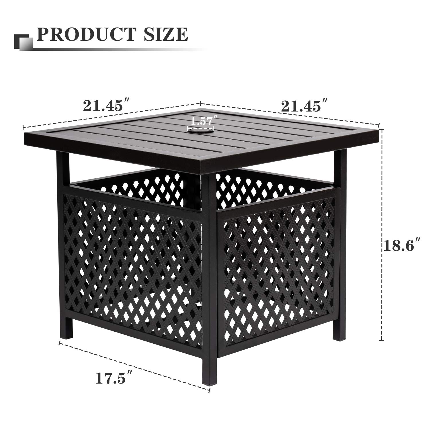 Betterland Outdoor Umbrella Side Table - Black Metal Square Patio Coffee Table with 1.57