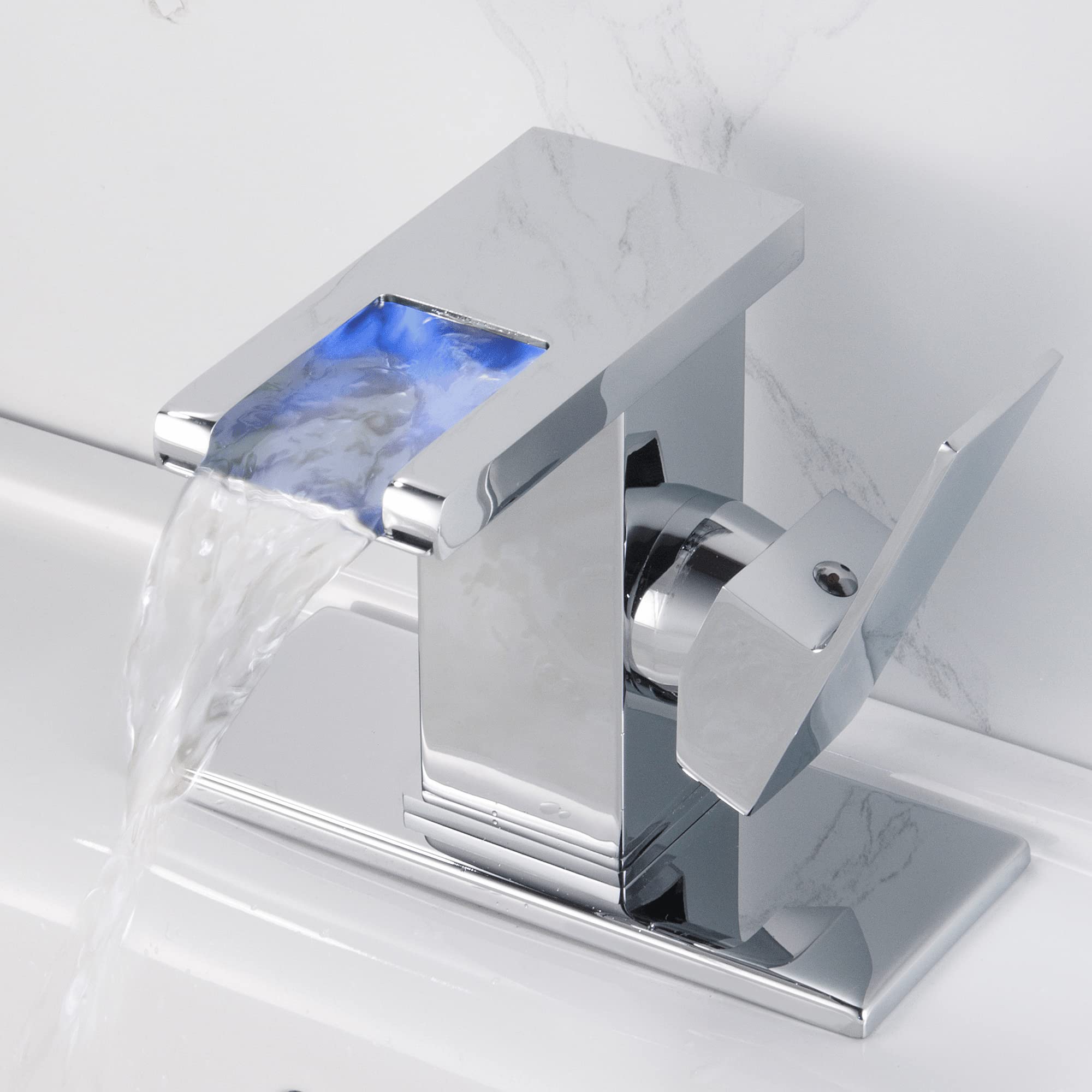 LED Waterfall Bathroom Faucet - Single Hole Chrome Bathroom Sink Faucet with Waterfall Spout & Energy-Efficient Lighting | Perfect for Modern Bathrooms, Spa-Like Showers & Luxury Home Decor
