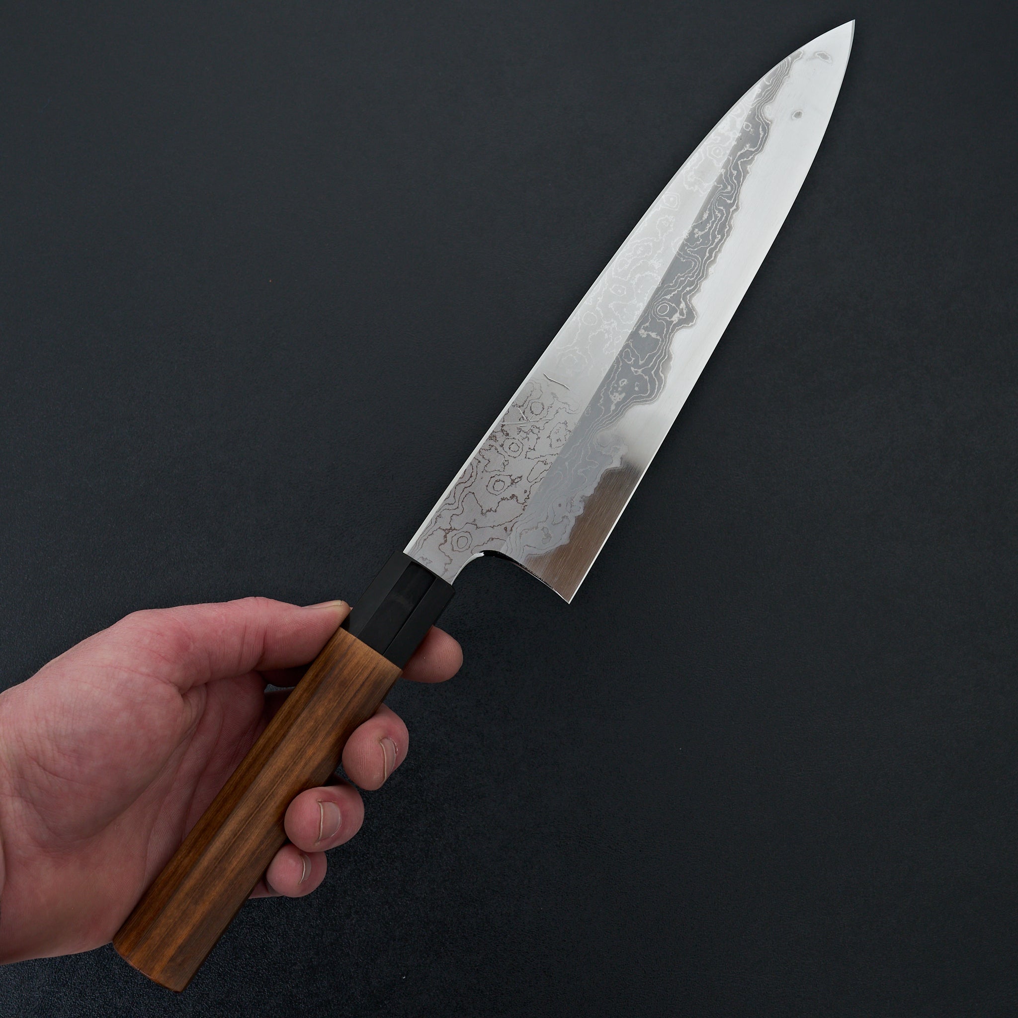 Hitohira Togashi White #1 Damascus Gyuto Japanese Chef Knife 240mm with Burnt Yakusugi Handle - Perfect for Sushi, Meat Slicing & Professional Kitchen Use