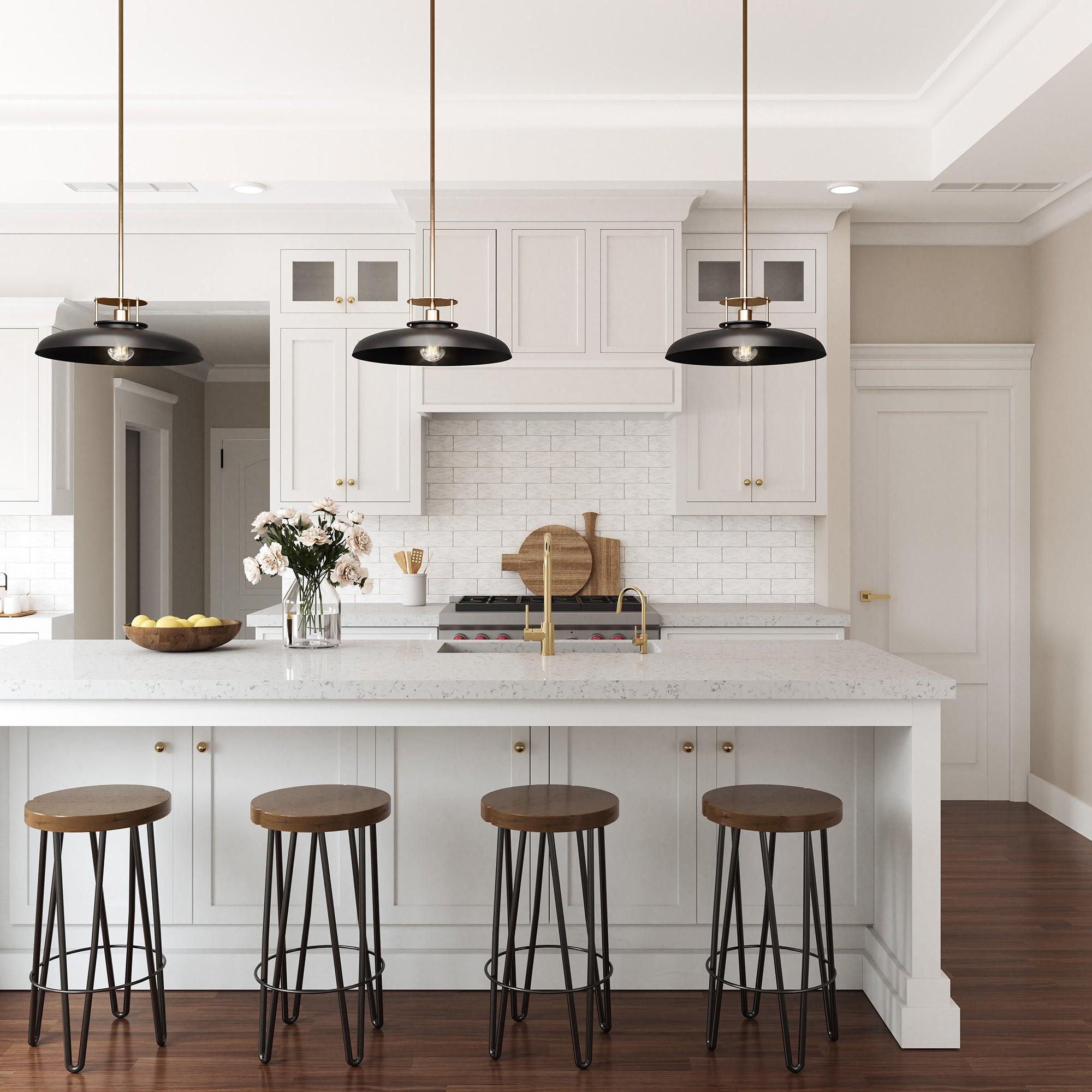 Modern Gold & Black Pendant Light - Beacon 1 Light Fixture for Dining Room, Kitchen Island, or Living Room Decor