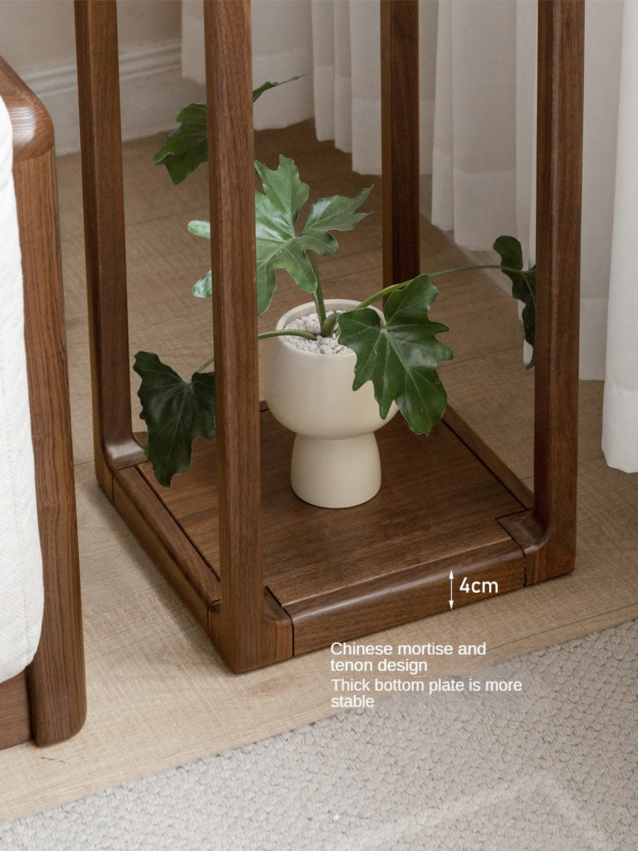 Premium Black Walnut Solid Wood 2-Tier Storage Shelf - Decorative Flower Stand for Living Room, Bedroom & Office Organization