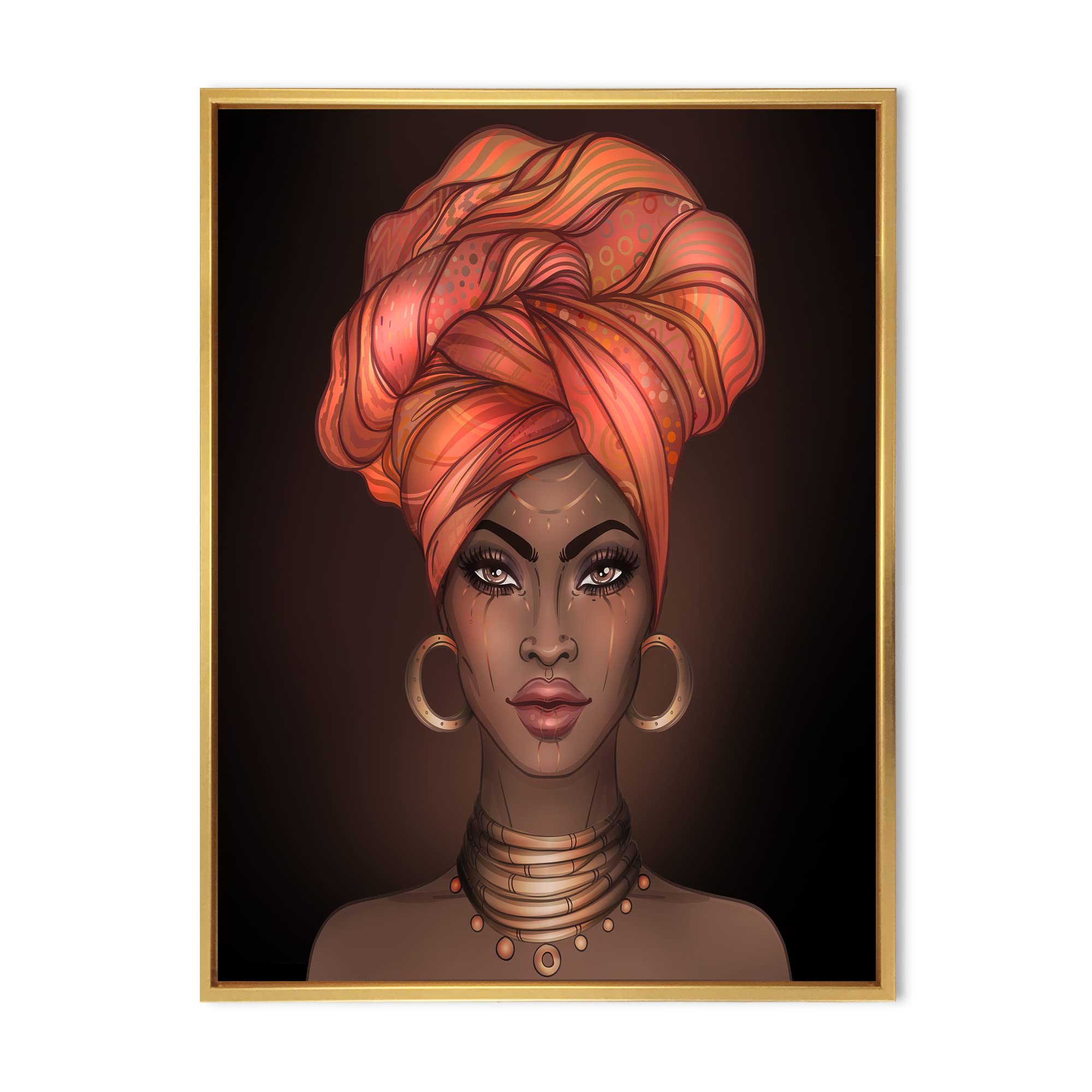 African American Woman with Turban - Modern Framed Canvas Wall Art Print for Living Room, Bedroom & Office Decor