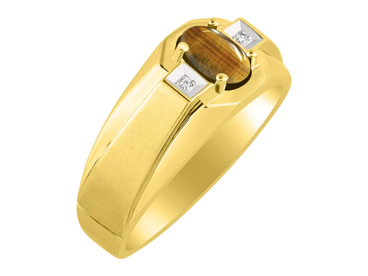 Rylos Men's Classic 7X5MM Oval Gemstone & Diamond Ring - Yellow Gold Plated Silver Birthstone Rings for Men (Sizes 8-13) | Perfect for Weddings, Anniversaries & Gifts