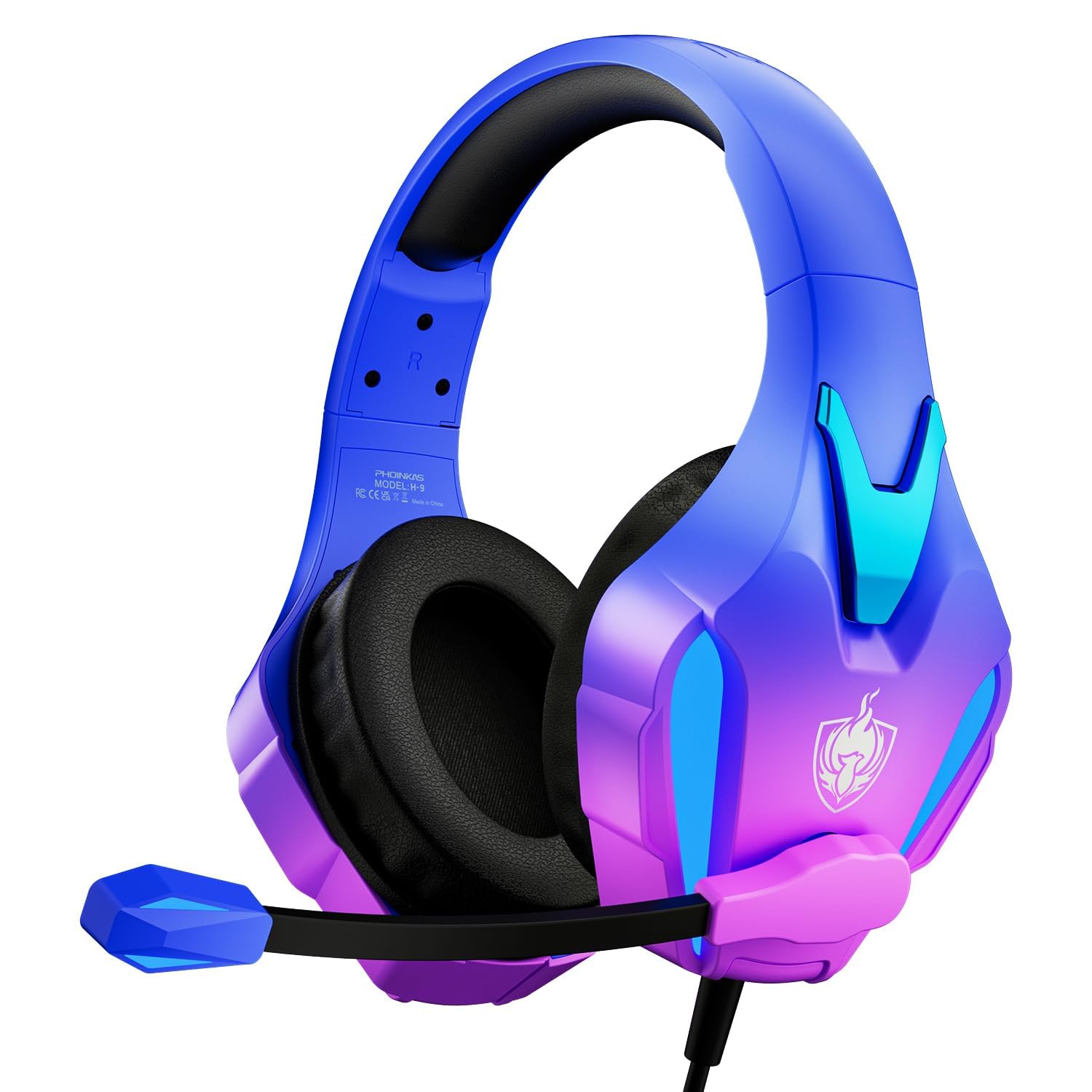 PHOINIKAS PS4 Gaming Headset with 7.1 Stereo Sound - Noise Cancelling Mic & LED Lights for PC, PS5, Xbox, Nintendo Switch & Mobile Devices - Over Ear Headphones for Gaming, Streaming & Online Chat (Violet)